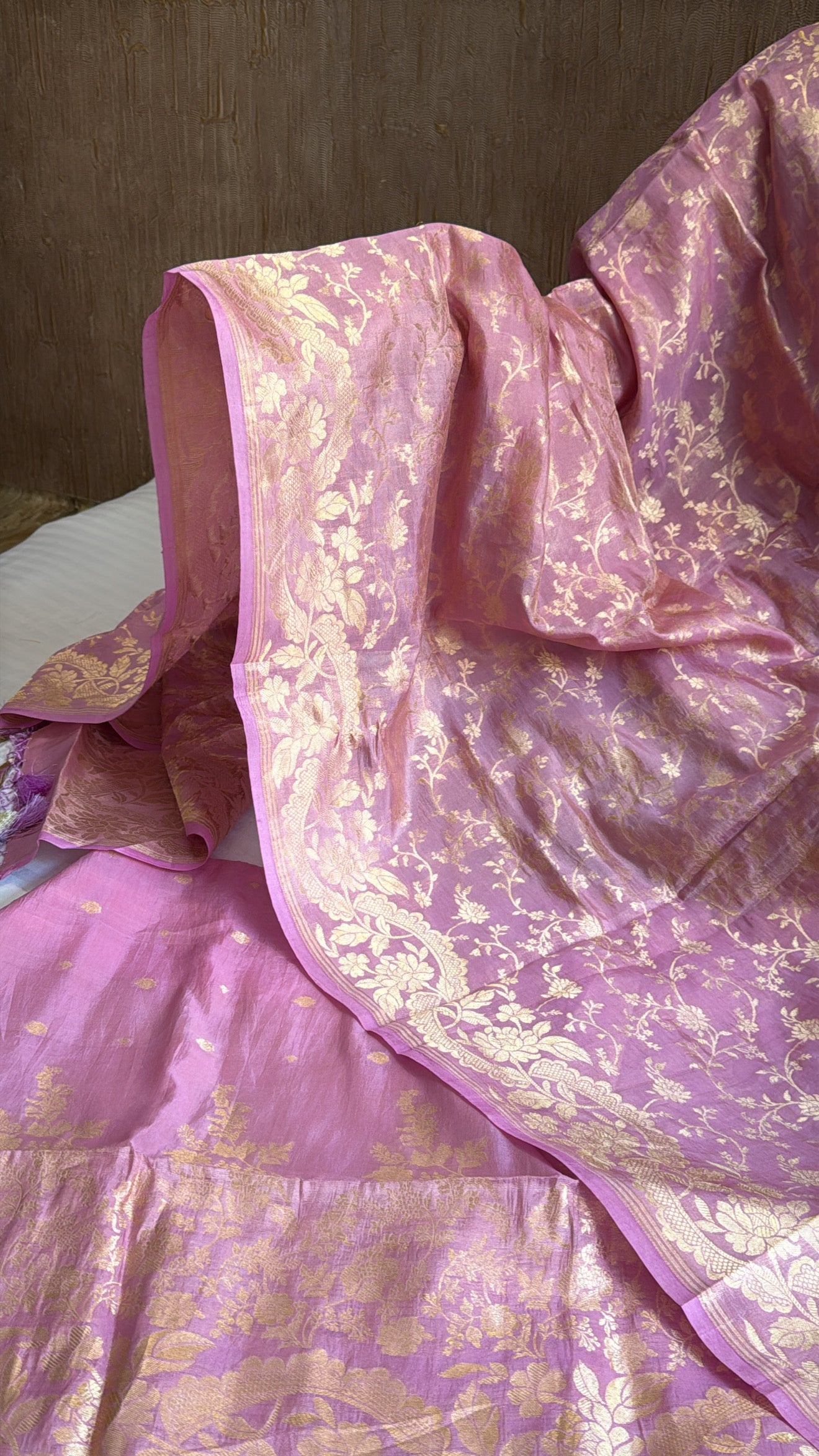 Blush pink mul cotton tissue silk suit set