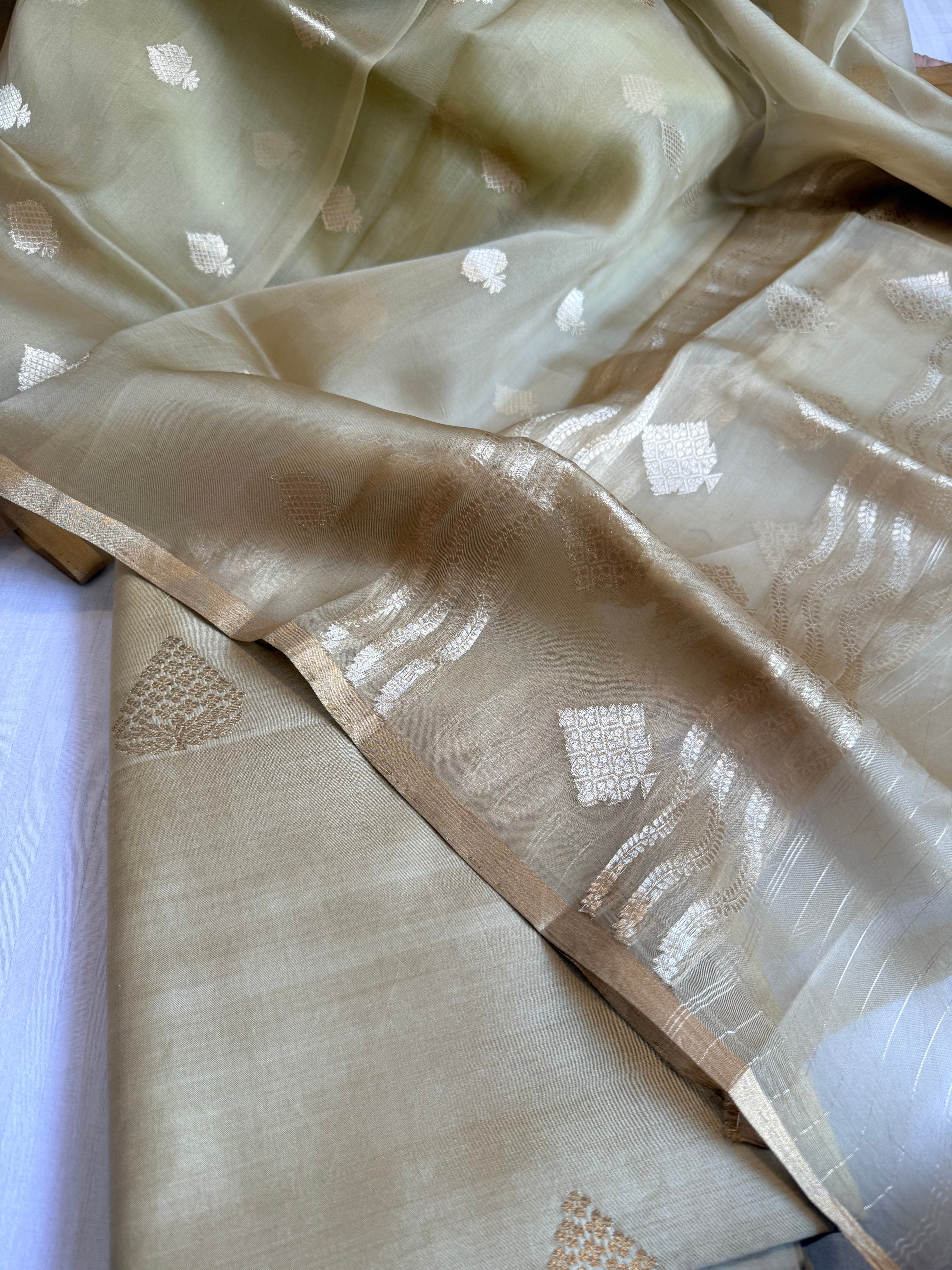 Summer suit sets - Spun chiniya silk kadhwa buti kora silk duppata suit sets