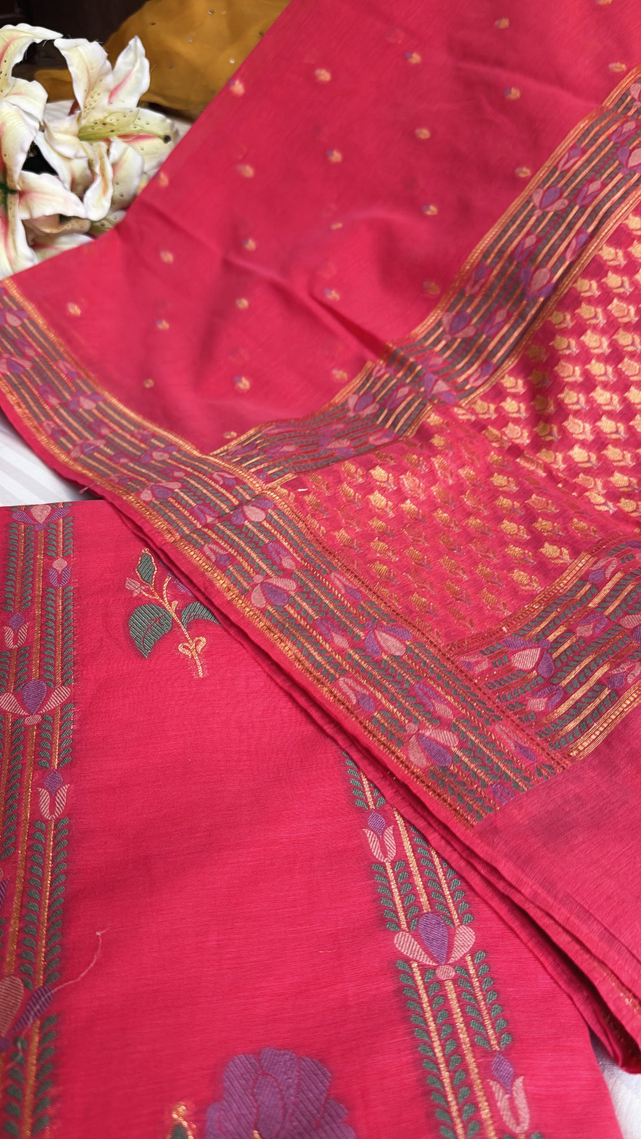 Banarasi cotton silk kadhwa meenakari suit set