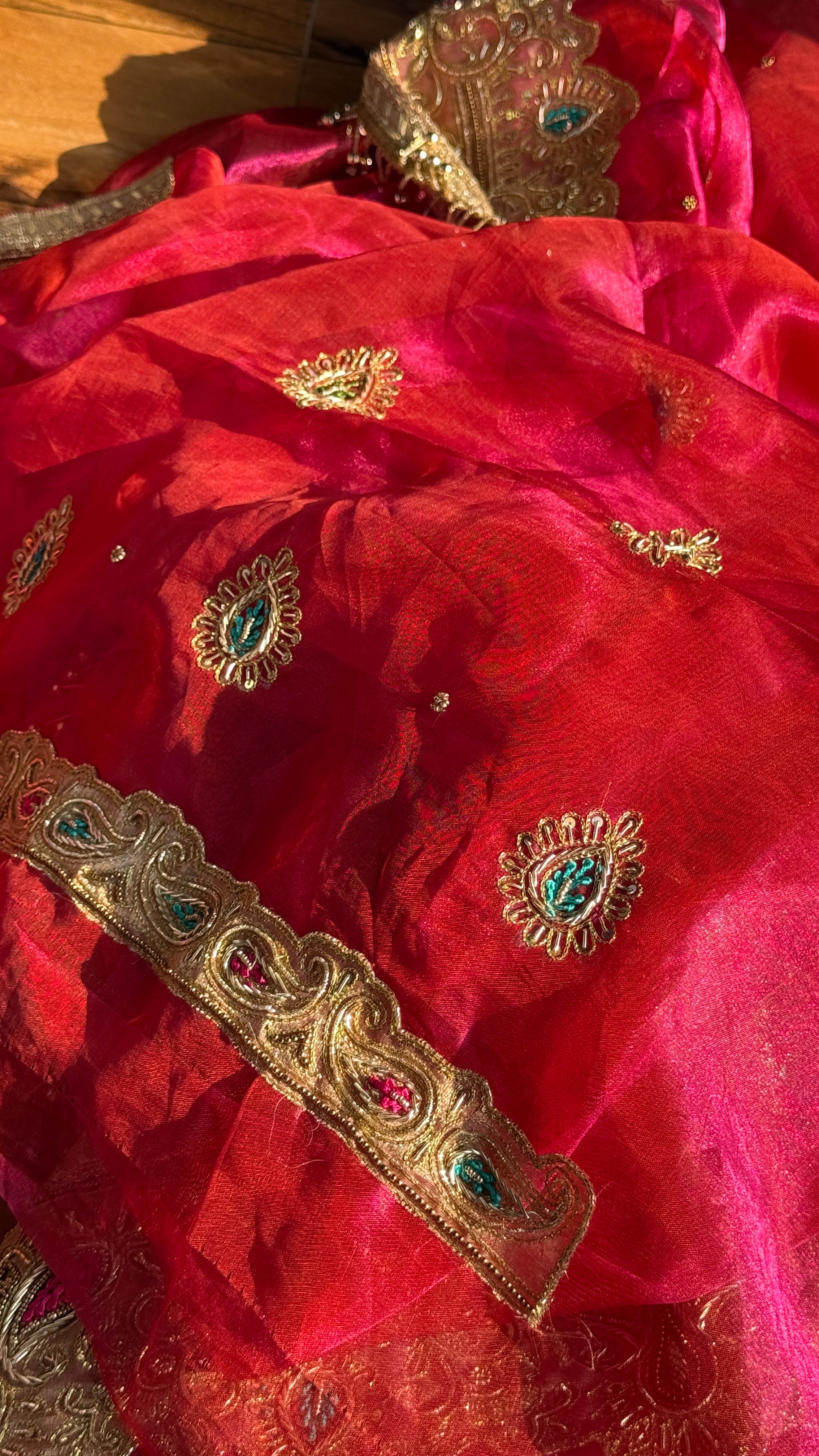 Golden banarasi zardozi heavy hand embroidered meenakari saree