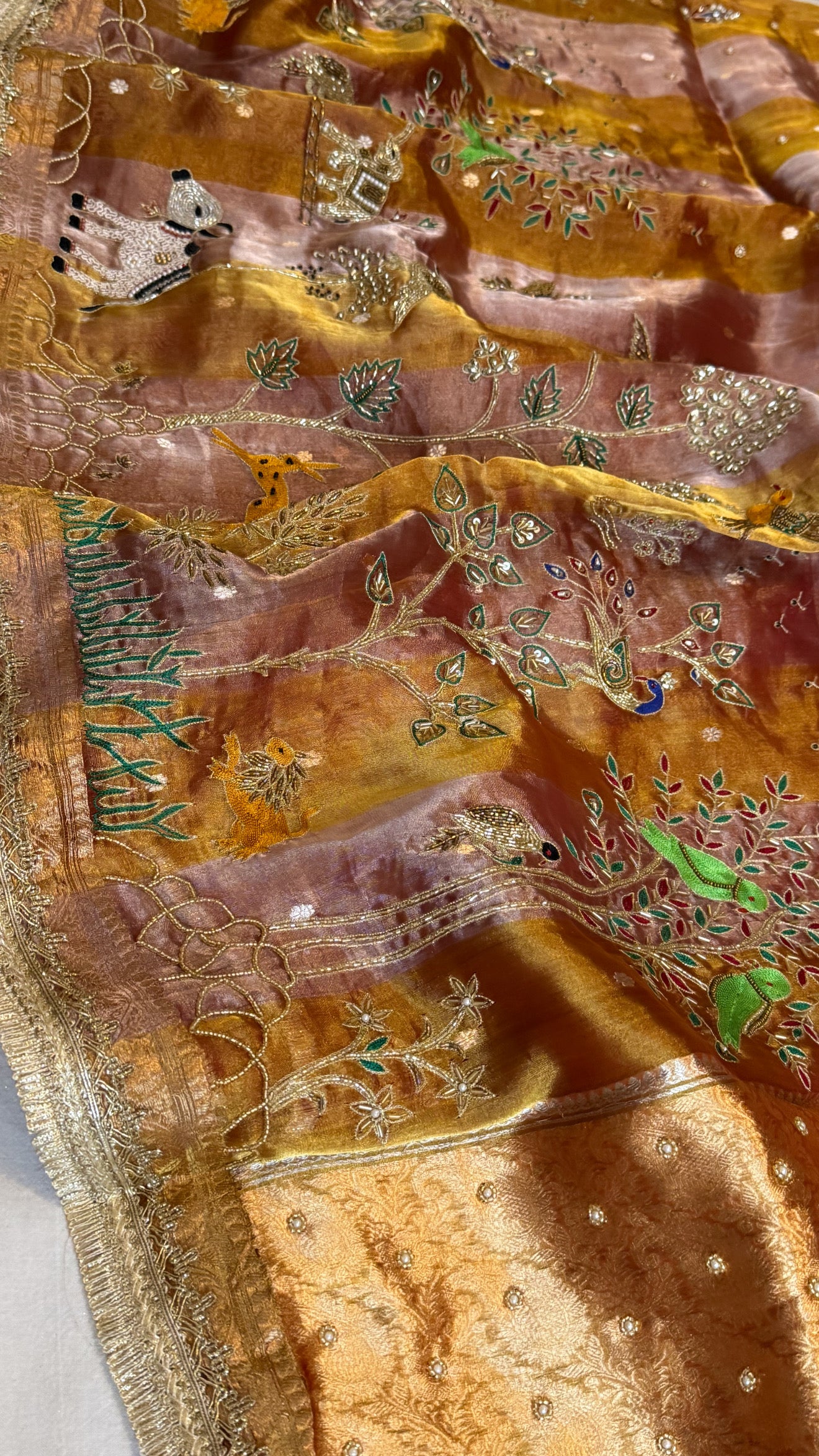 Hathi , ghoda aur palki wali saree - Husn tissue silk hand embroidered saree