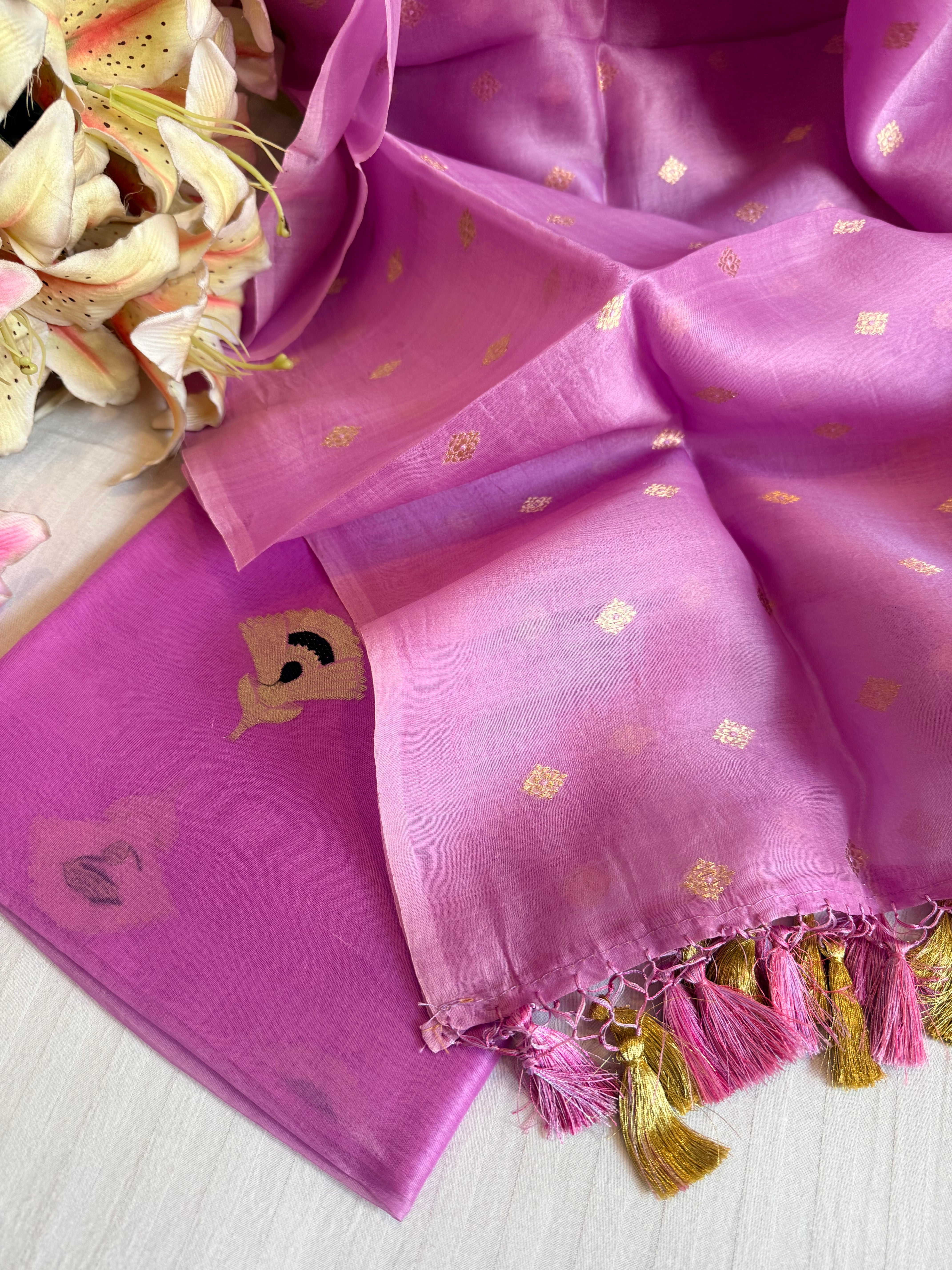 Summer suit sets - Spun chiniya silk kadhwa buti kora silk duppata suit sets