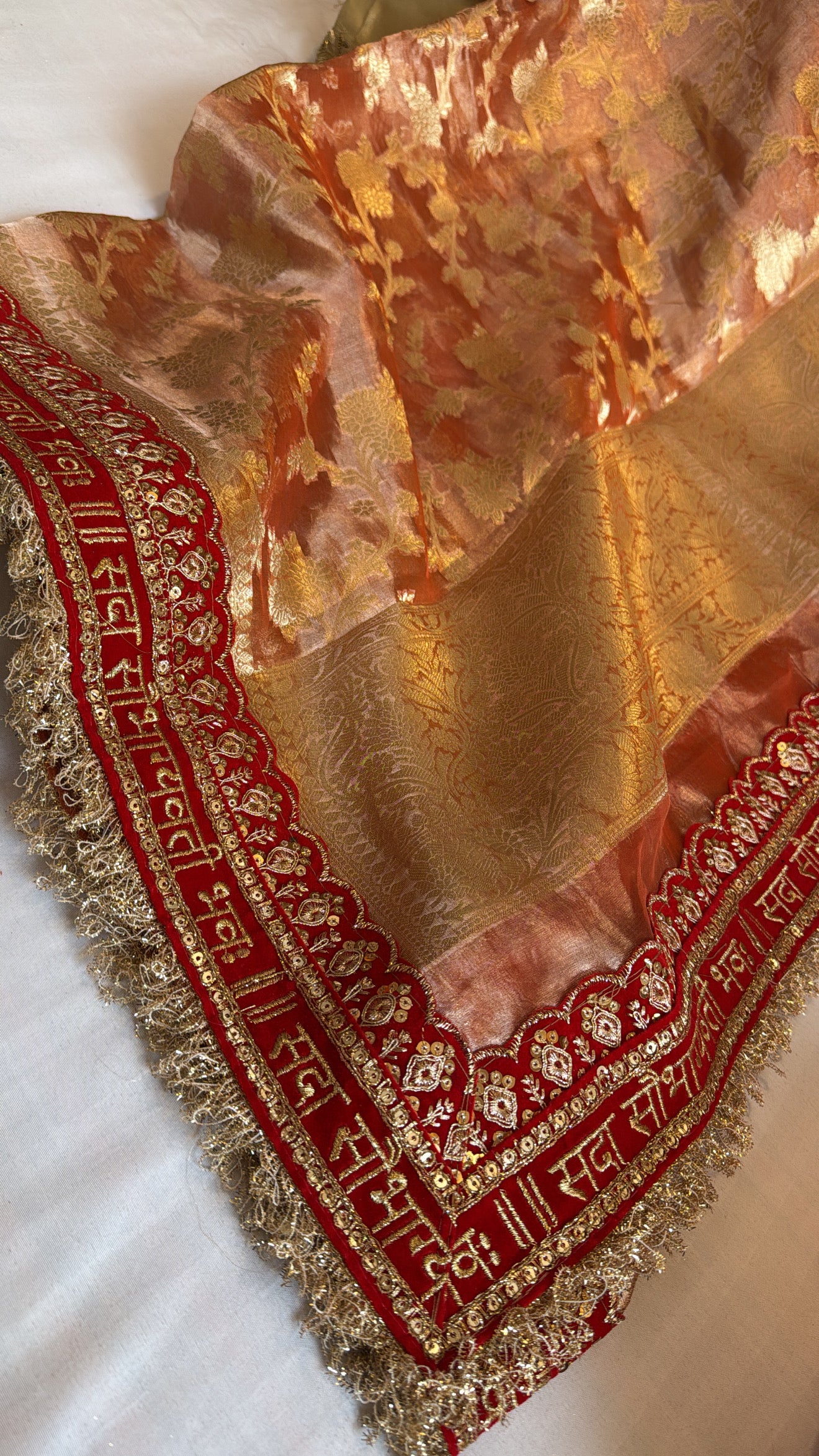 Maharani soft peachy orange tissue silk duppata