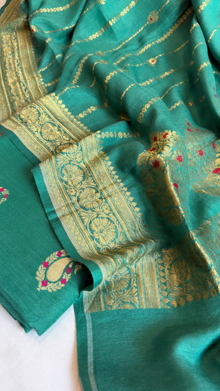 Moonga silk panna green kadhwa meenakari suit set
