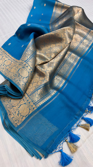 Leela asmani blue kora silk saree