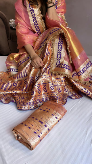 Peach tissue silk kali wala lehenga