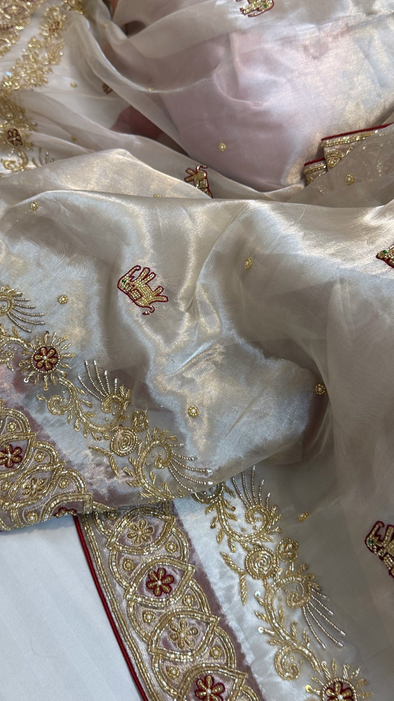 Poonam saree from vivah - Diamond tissue silk zardozi hand embroidered saree