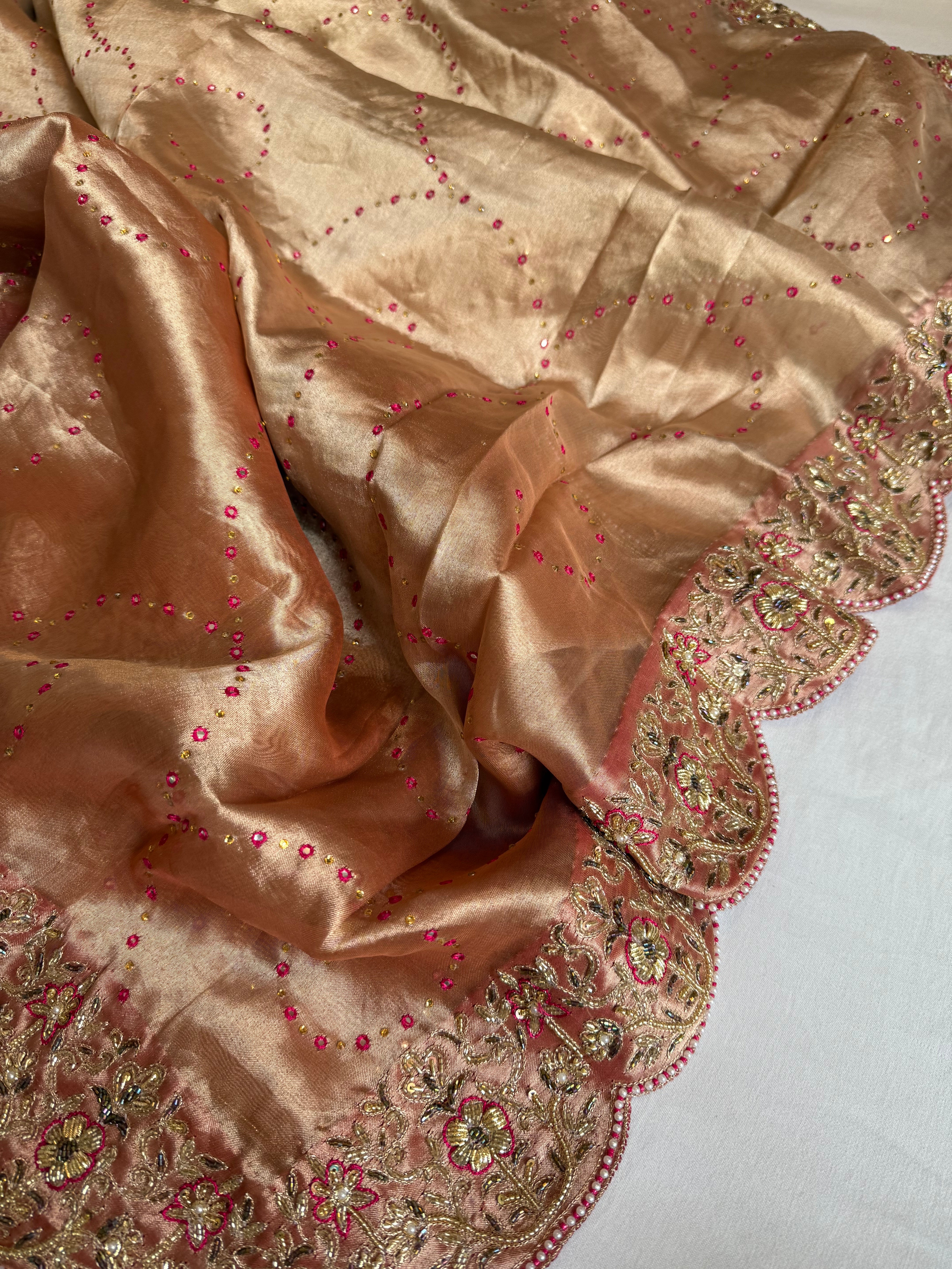 Umrao jaan inspired double diamond tissue silk zardozi work hand embroidered saree