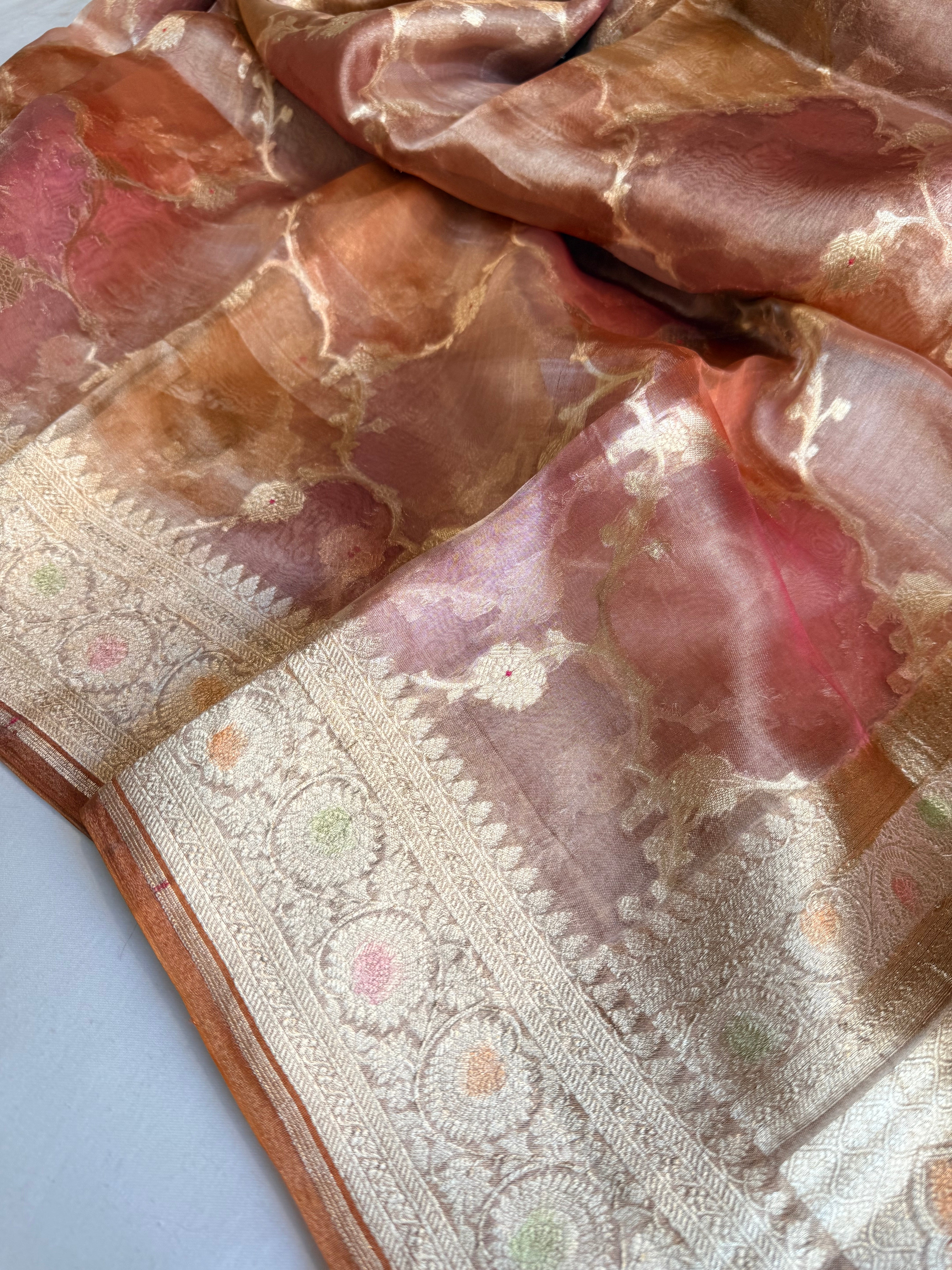 Rangeen diamond tissue silk kadhwa jungla rangkaat saree