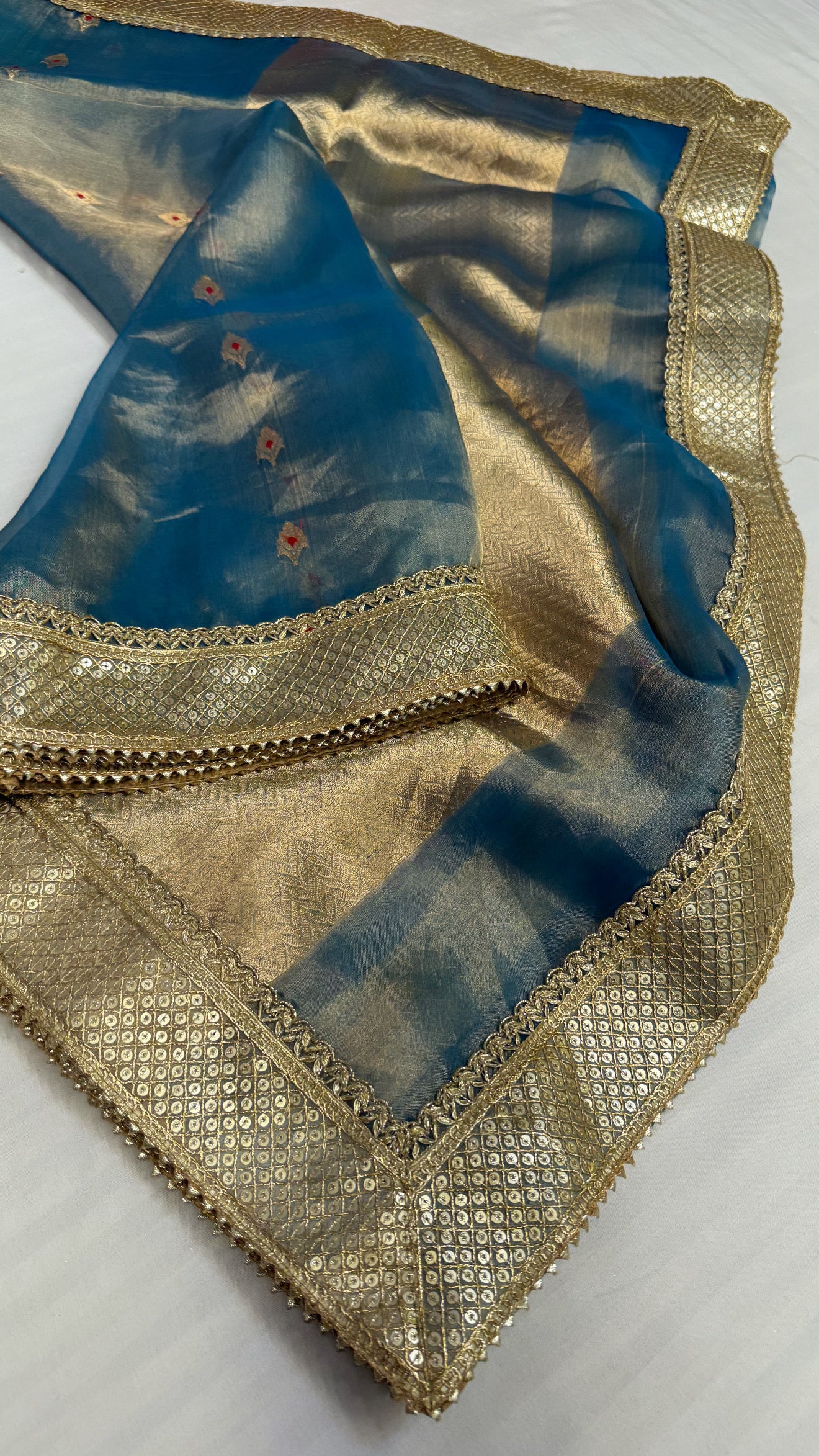 Maharani water blue tissue silk kadhwa buti saree