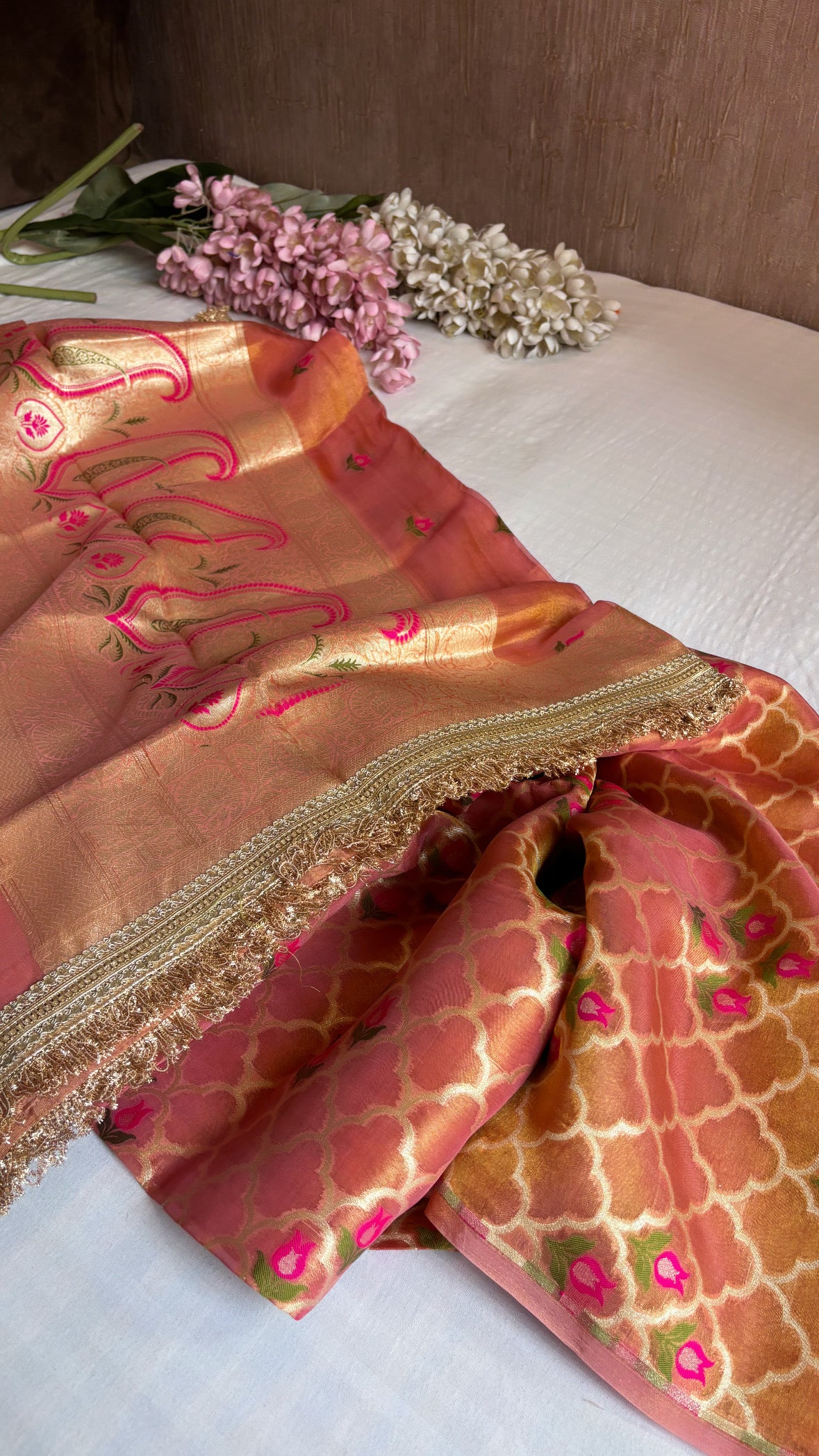 Heeramandi dusty pink tissue silk meenakari suit set