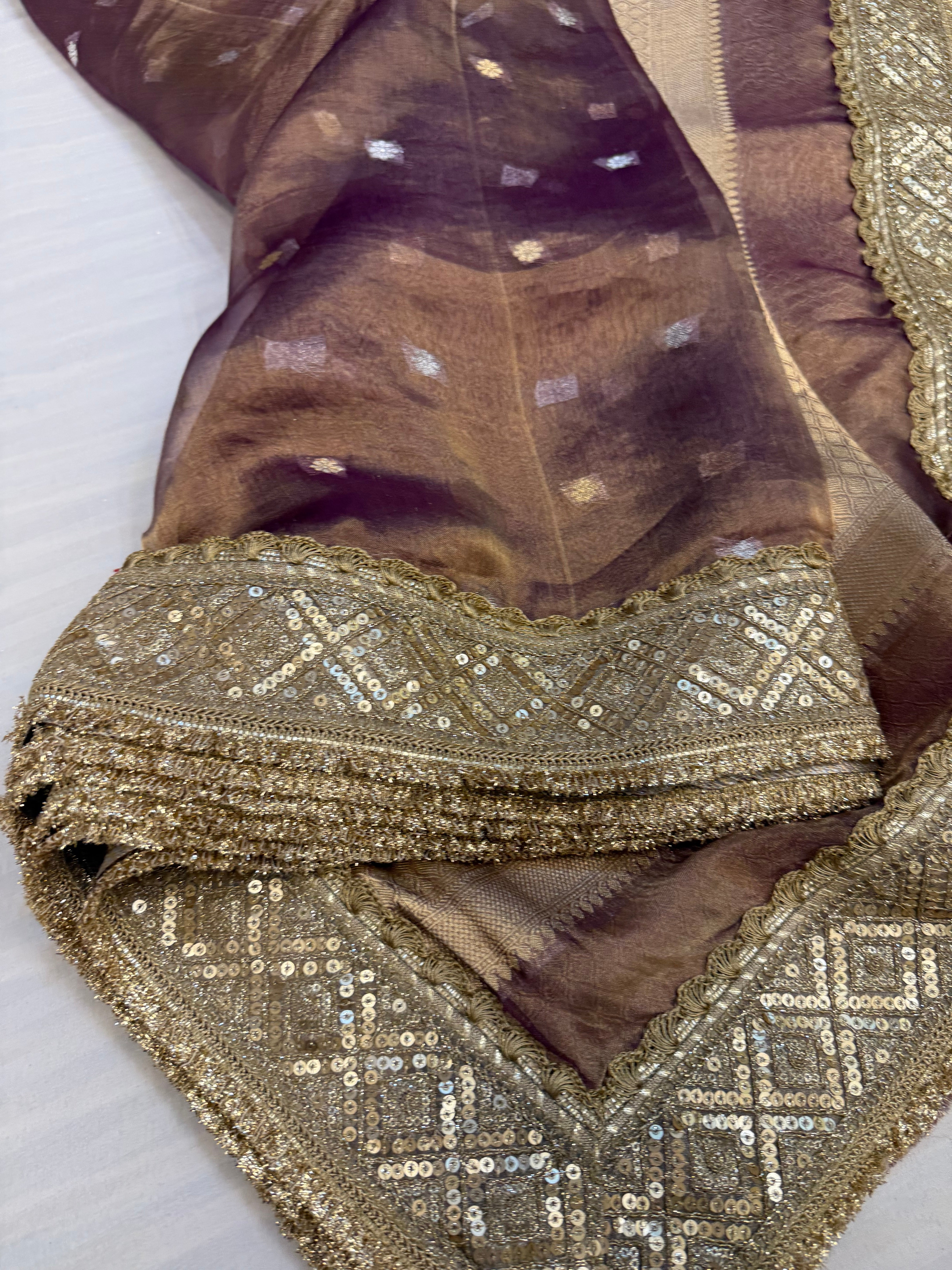 Dusty lilac maharani tissue silk kadhwa saree