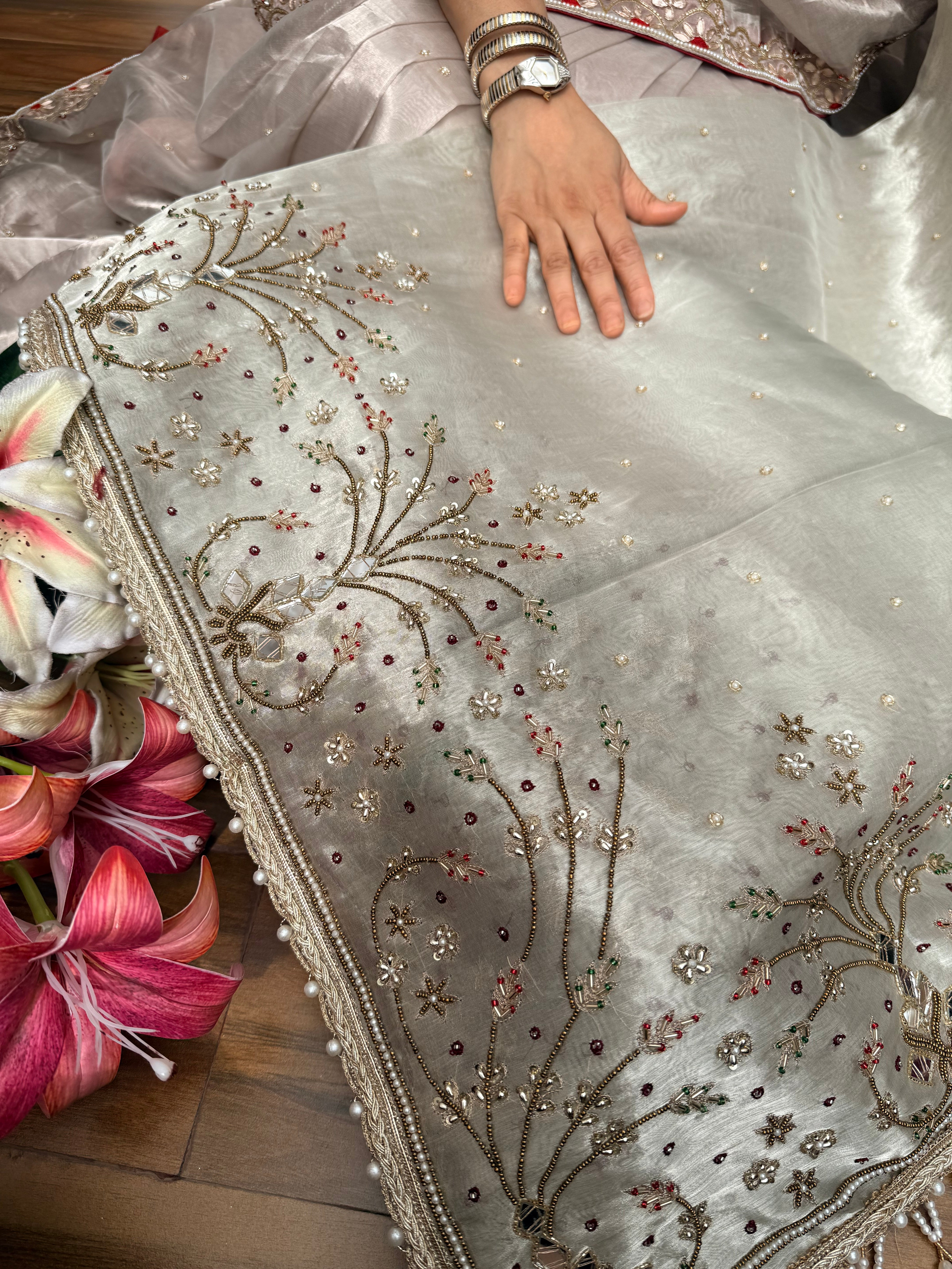 Tyohaar edit - Diamond tissue silk mirror and zardozi work hand embroidered saree