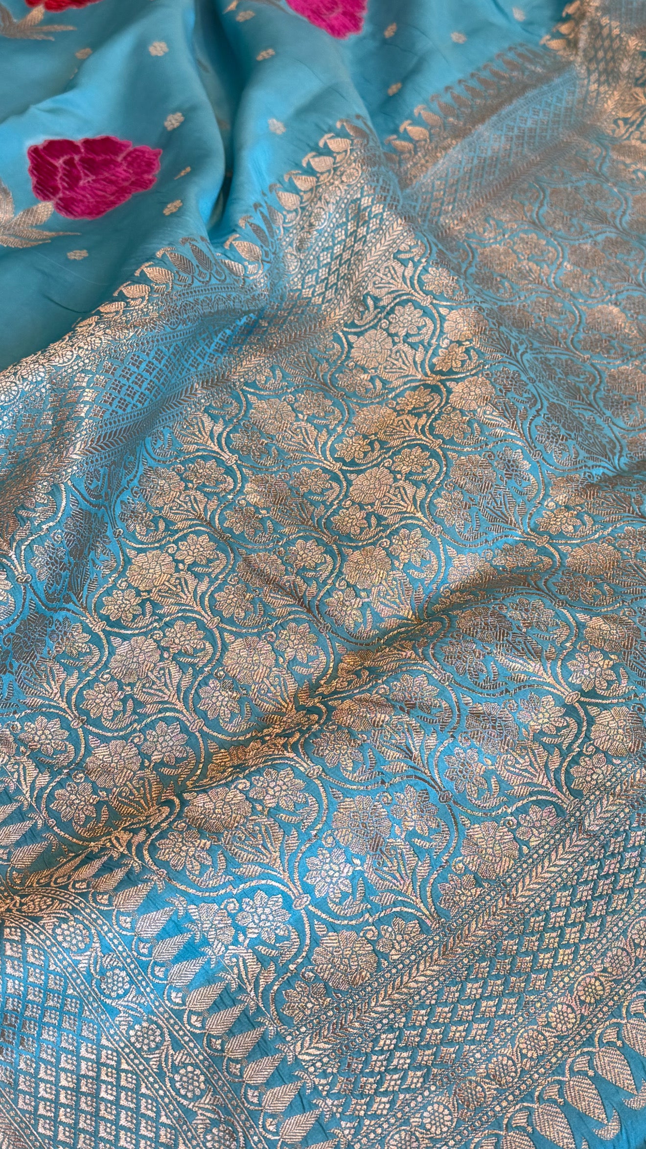 Ice blue banarasi mashru silk velvet buti kadhwa weaving saree