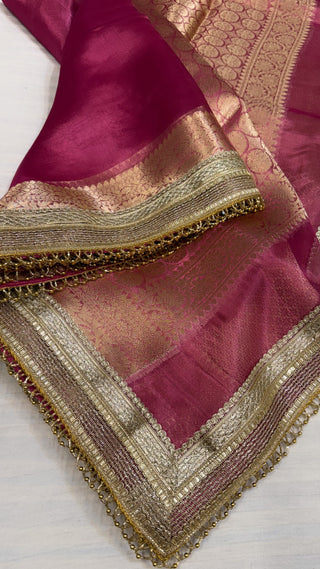 Maharani cranberry pink tissue silk kadhwa saree