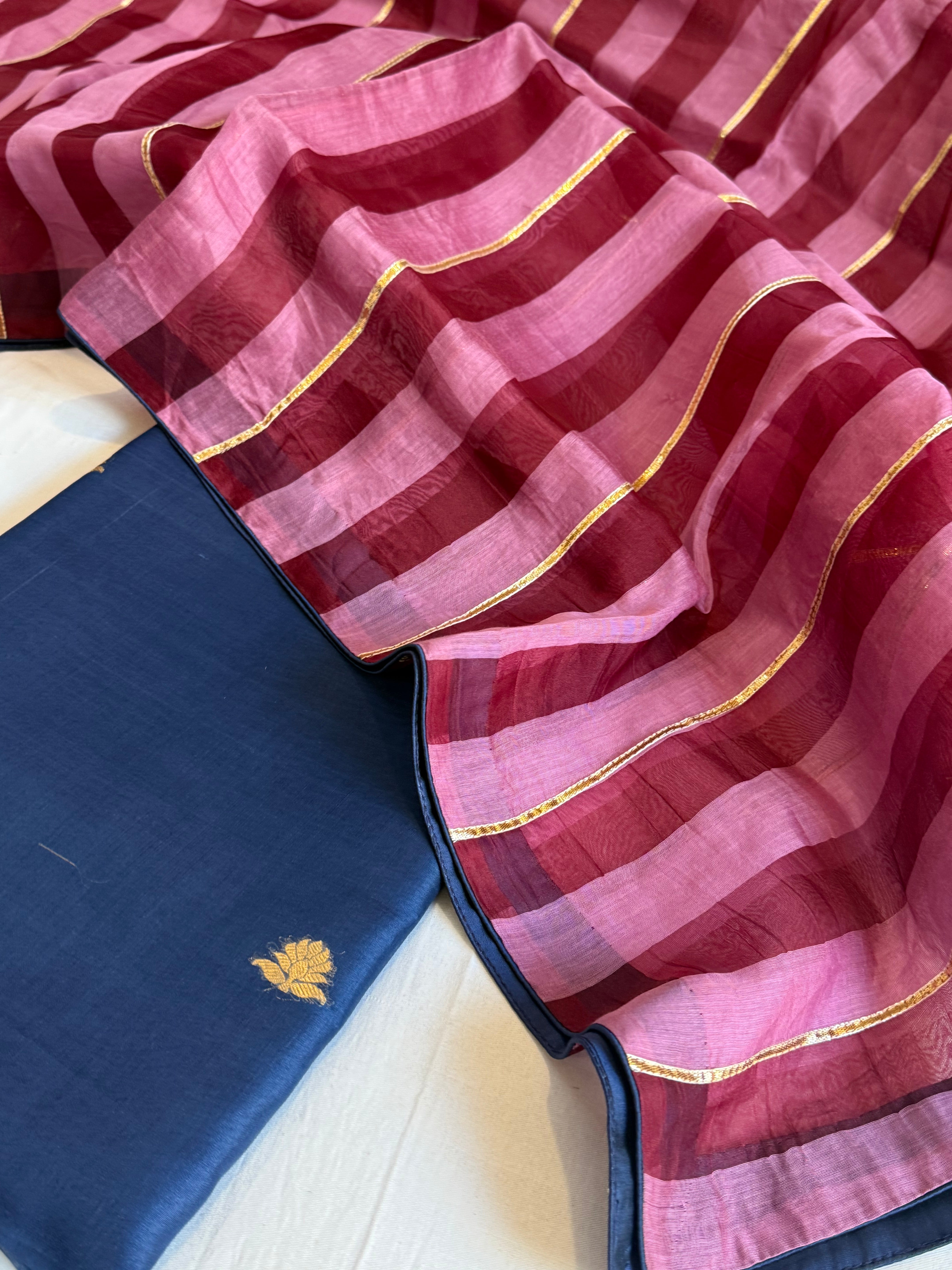 Banarasi kora silk kadhwa striped suit set