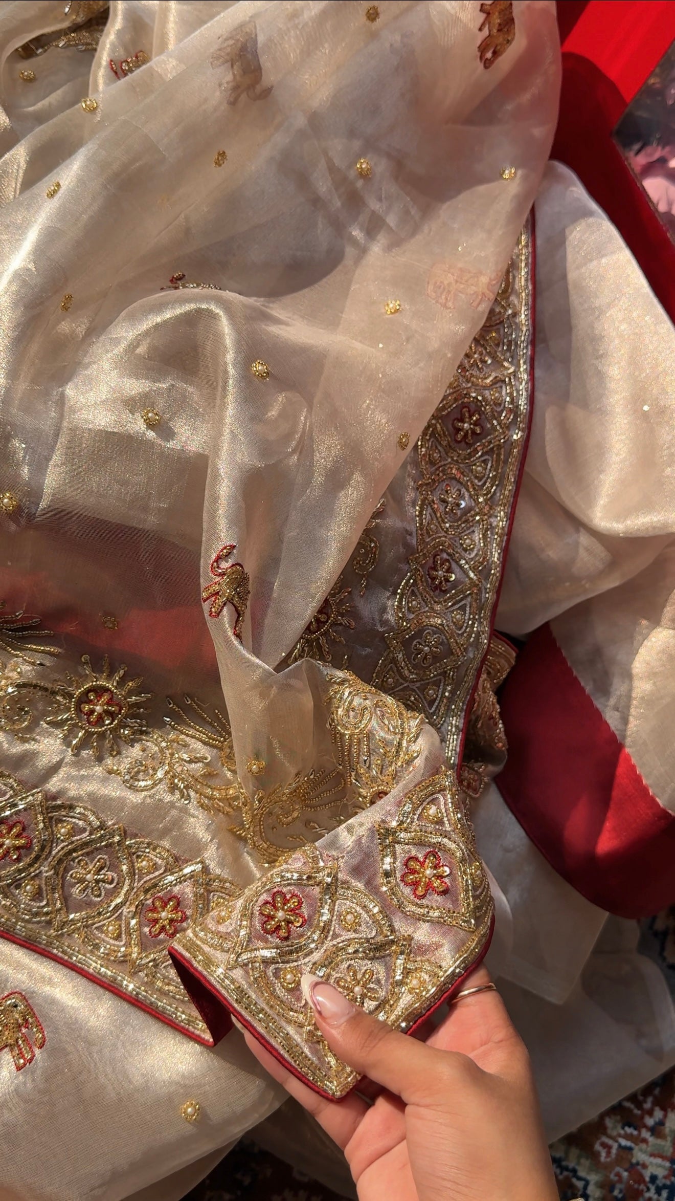 Chamkeeli edit diamond tissue silk hand embroidered kadhwa saree