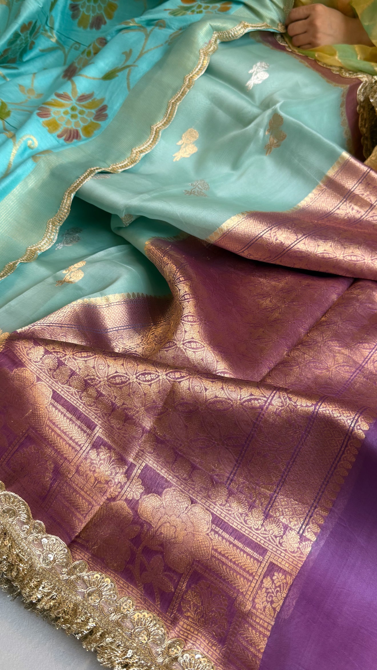 Kora silk chap dye contrast border kadhwa saree paired with moonga silk duppata sets