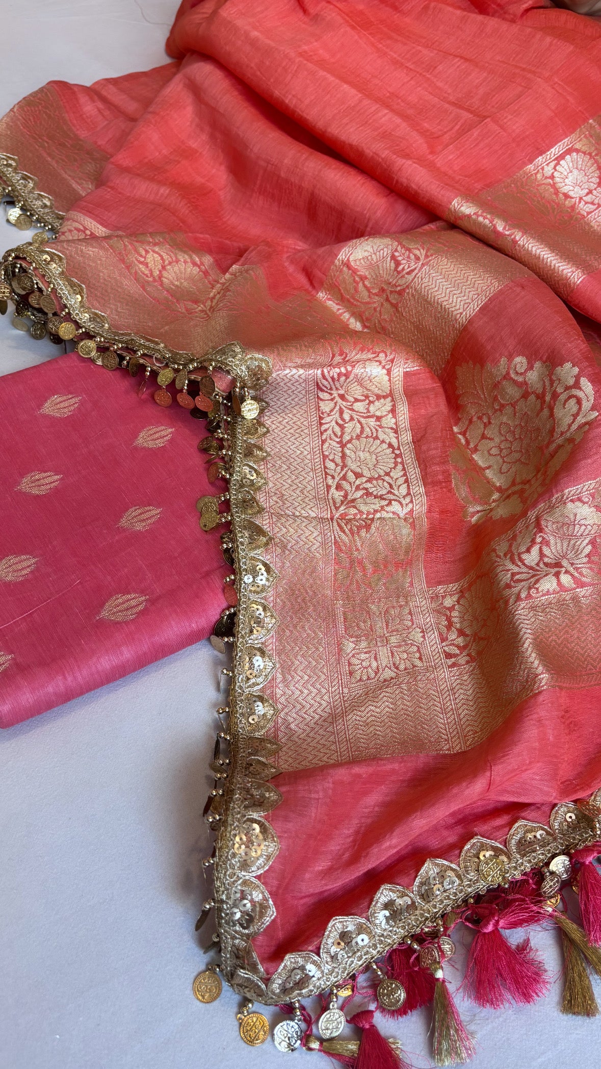 Bright peach linen gorgette suit sets