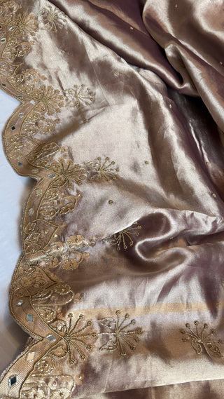 Husn dreamy grey tissue silk heavy hand embroidered saree