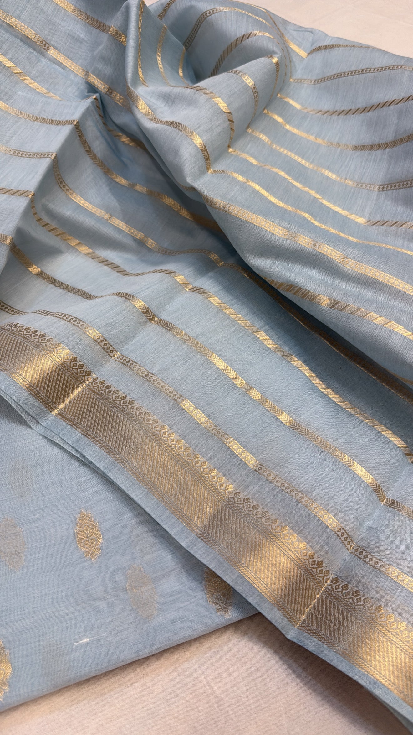 Blush blue mul banarasi cotton kadhwa suit set