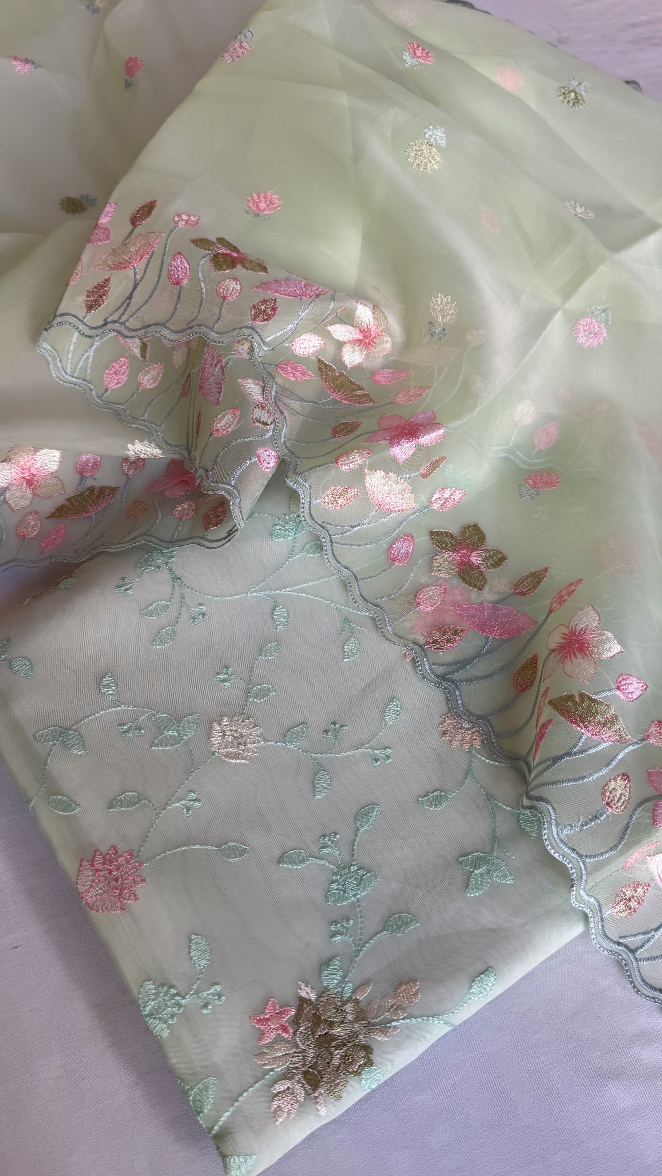 Mint green banarasi kora silk Parsi gara hand embroidered kadhwa suit set