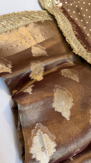 Maharani chocolate brown saree duppata sets