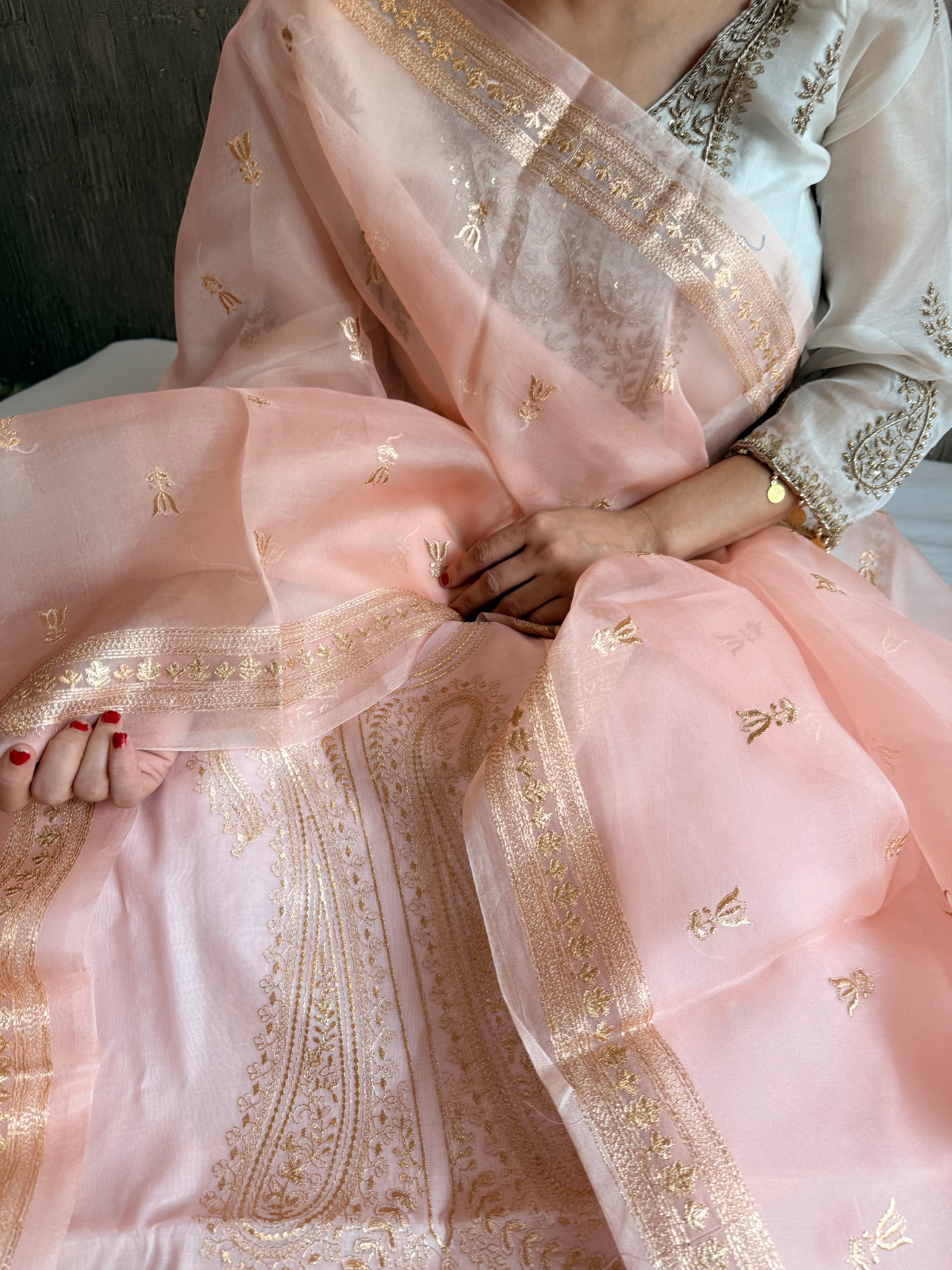 Mul cotton aariwork hand embroidered banarasi suit set