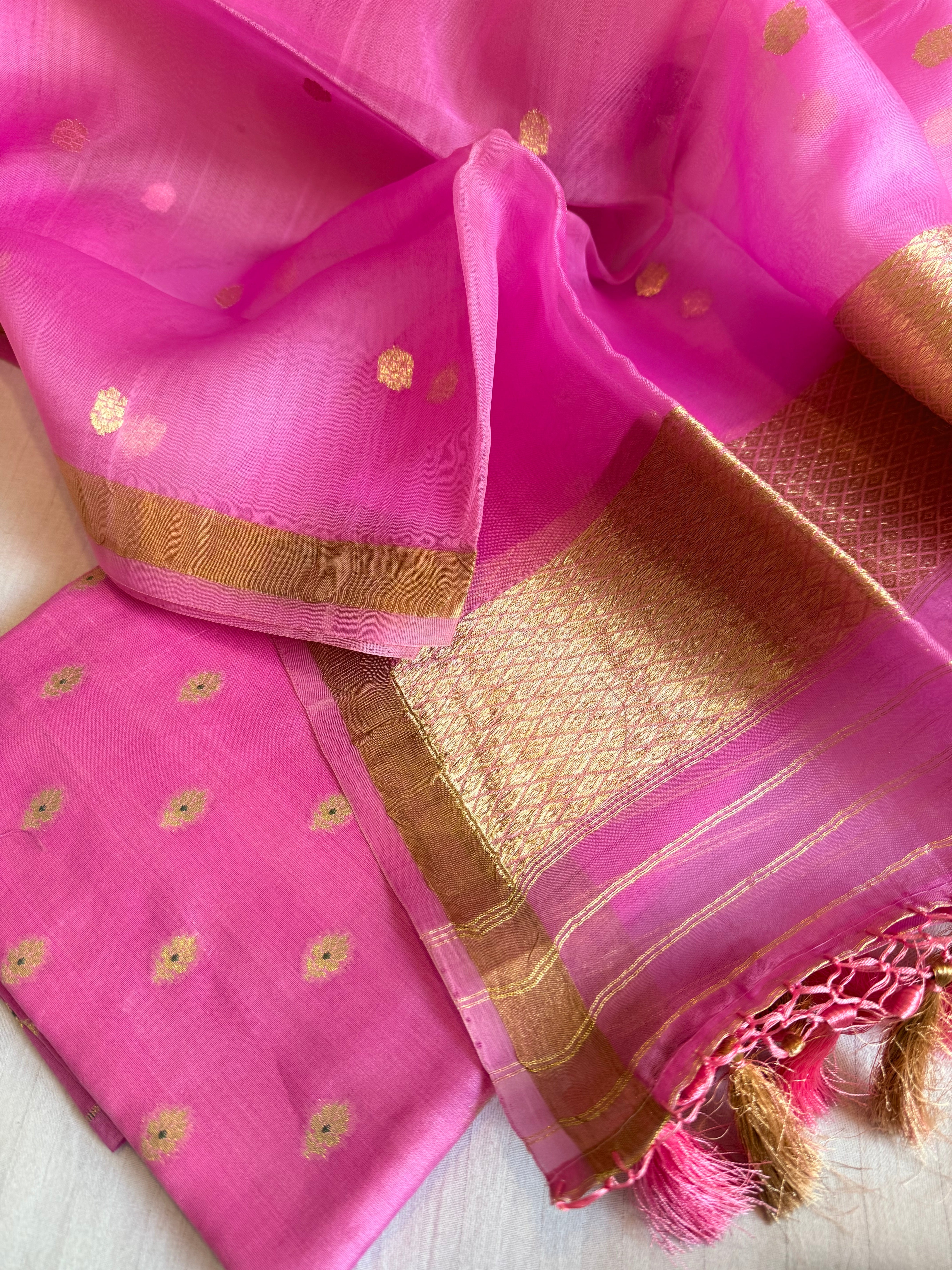 Summer suit sets - Spun chiniya silk kadhwa buti kora silk duppata suit sets