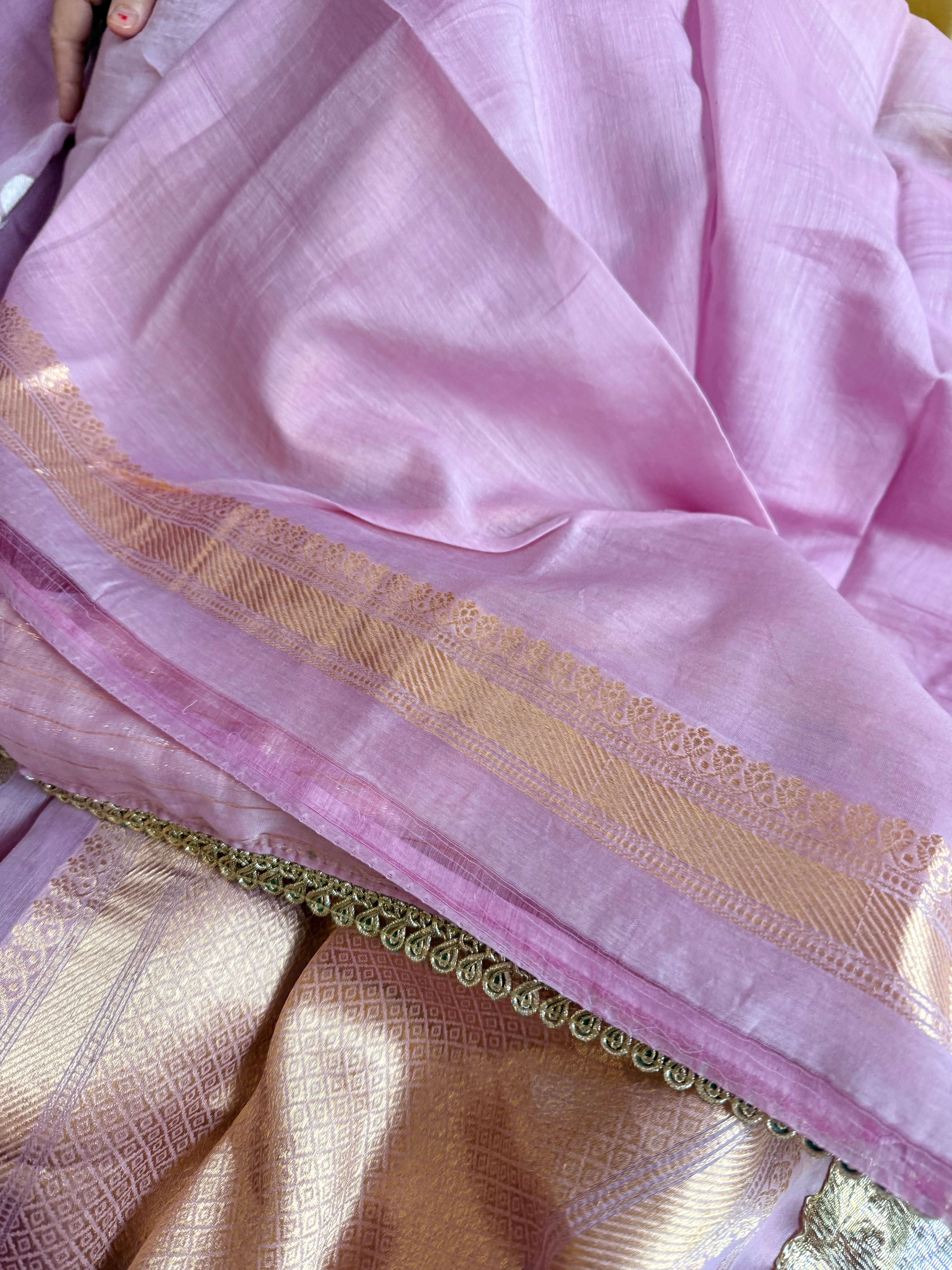 Handloom mulmul cotton silk sarees with lampi gota border