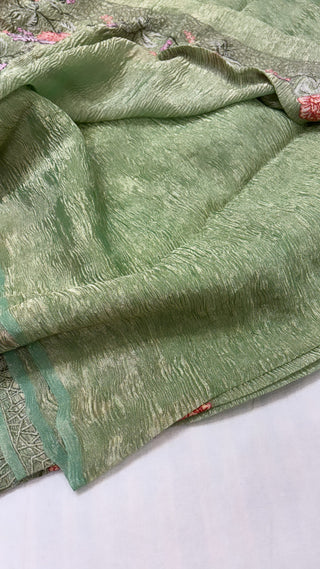 Damini apple green crushed tissue silk saree