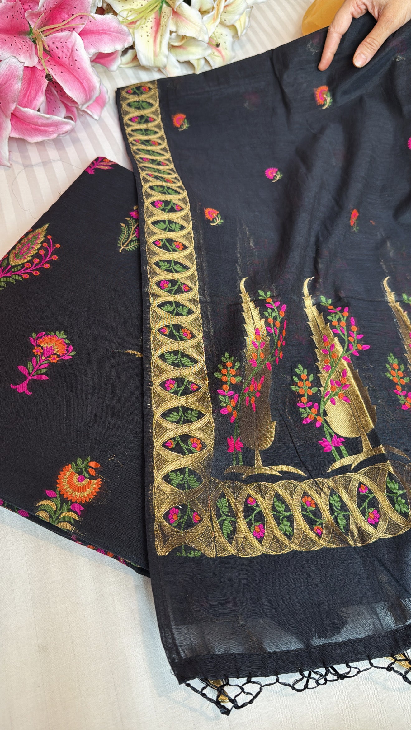 Banarasi cotton silk resham meenakari kadhwa suit set