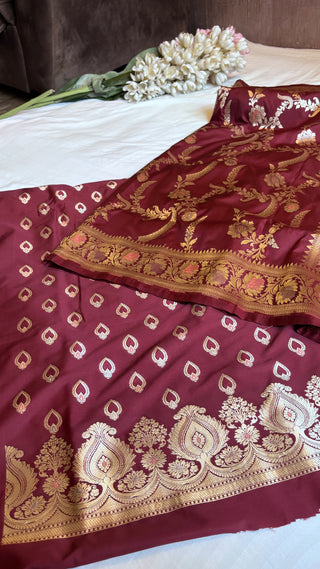 Maroon banarasi mashru silk suit set