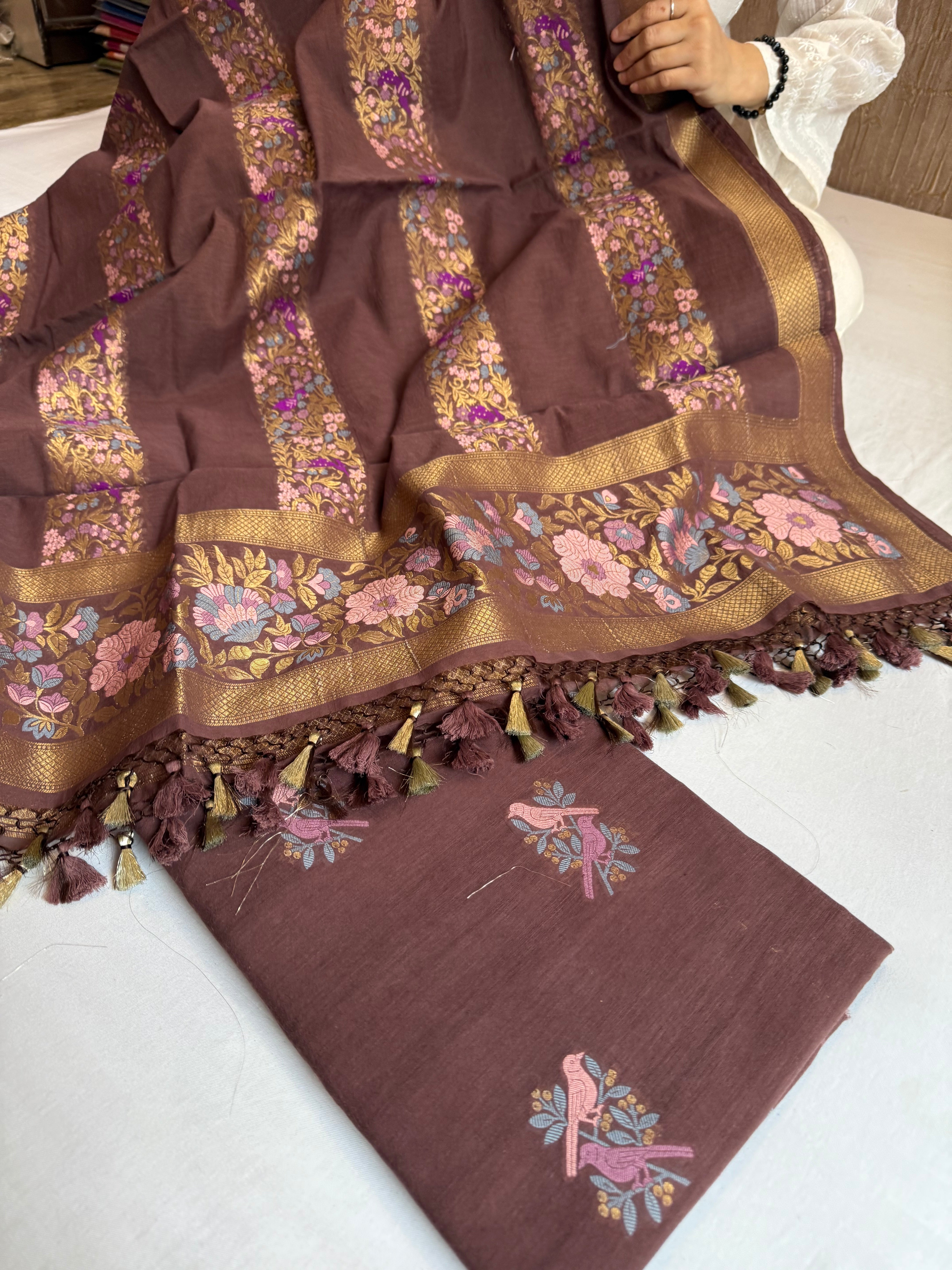 Banarasi cotton resham meenakari suit set