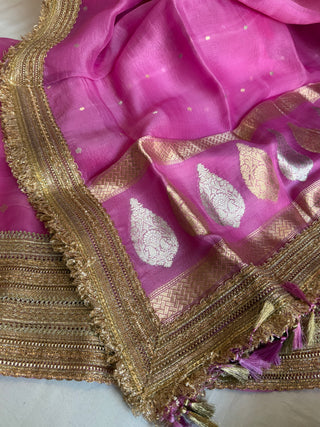 Baby pink banarasi kora silk gotapatti kadhwa suit set
