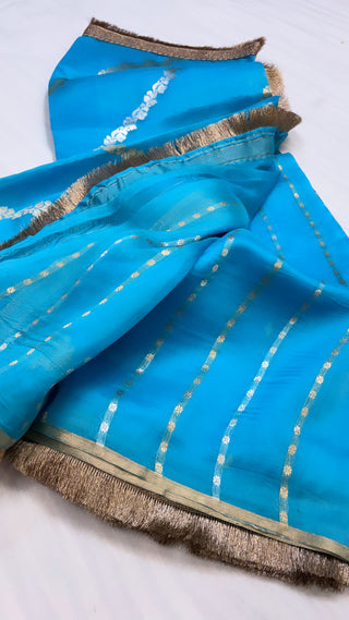 Firozi blue shade leela kora silk jungla saree