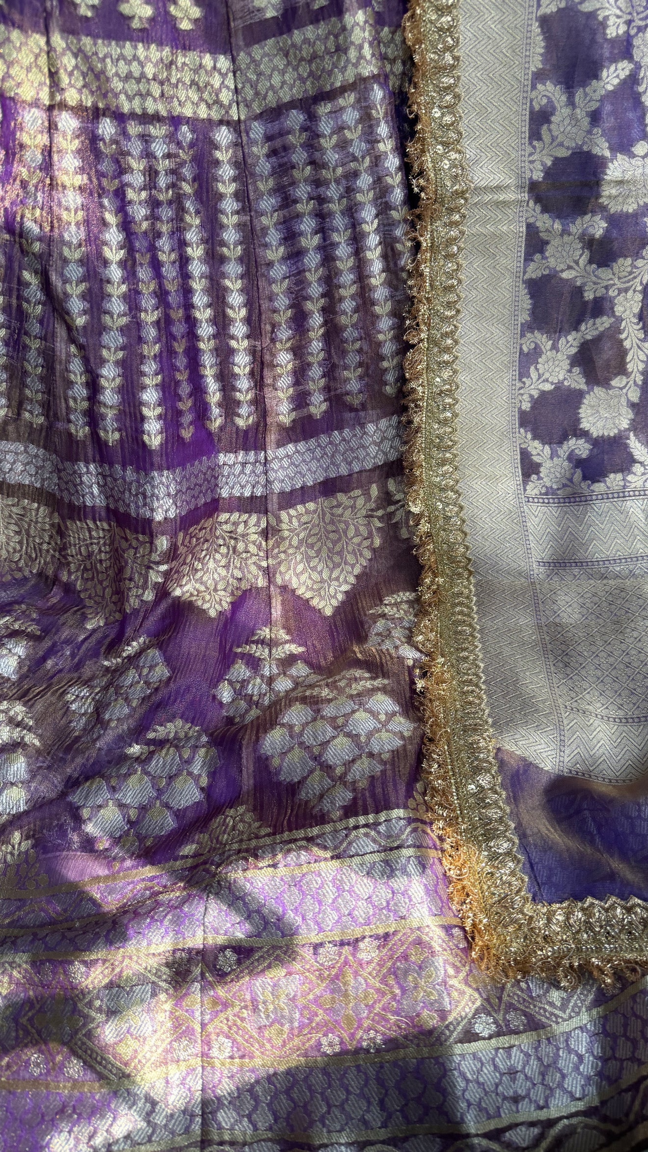 Lavender tissue silk heavy kali wala lehenga set