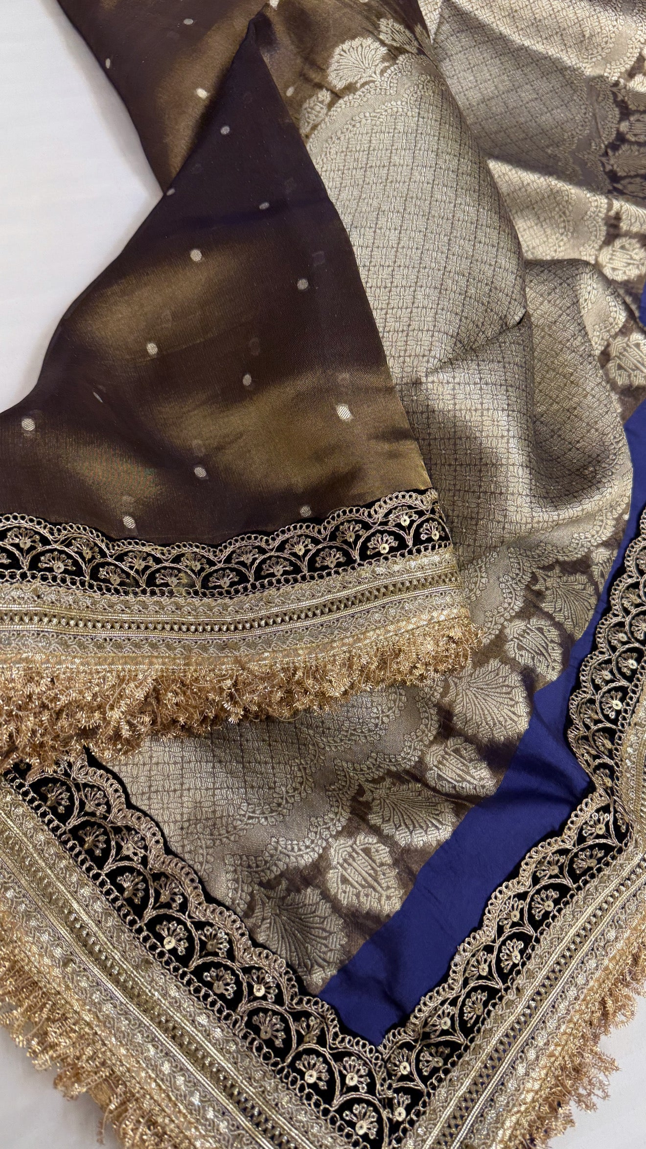 Maharani persian blue tissue silk kadhwa saree