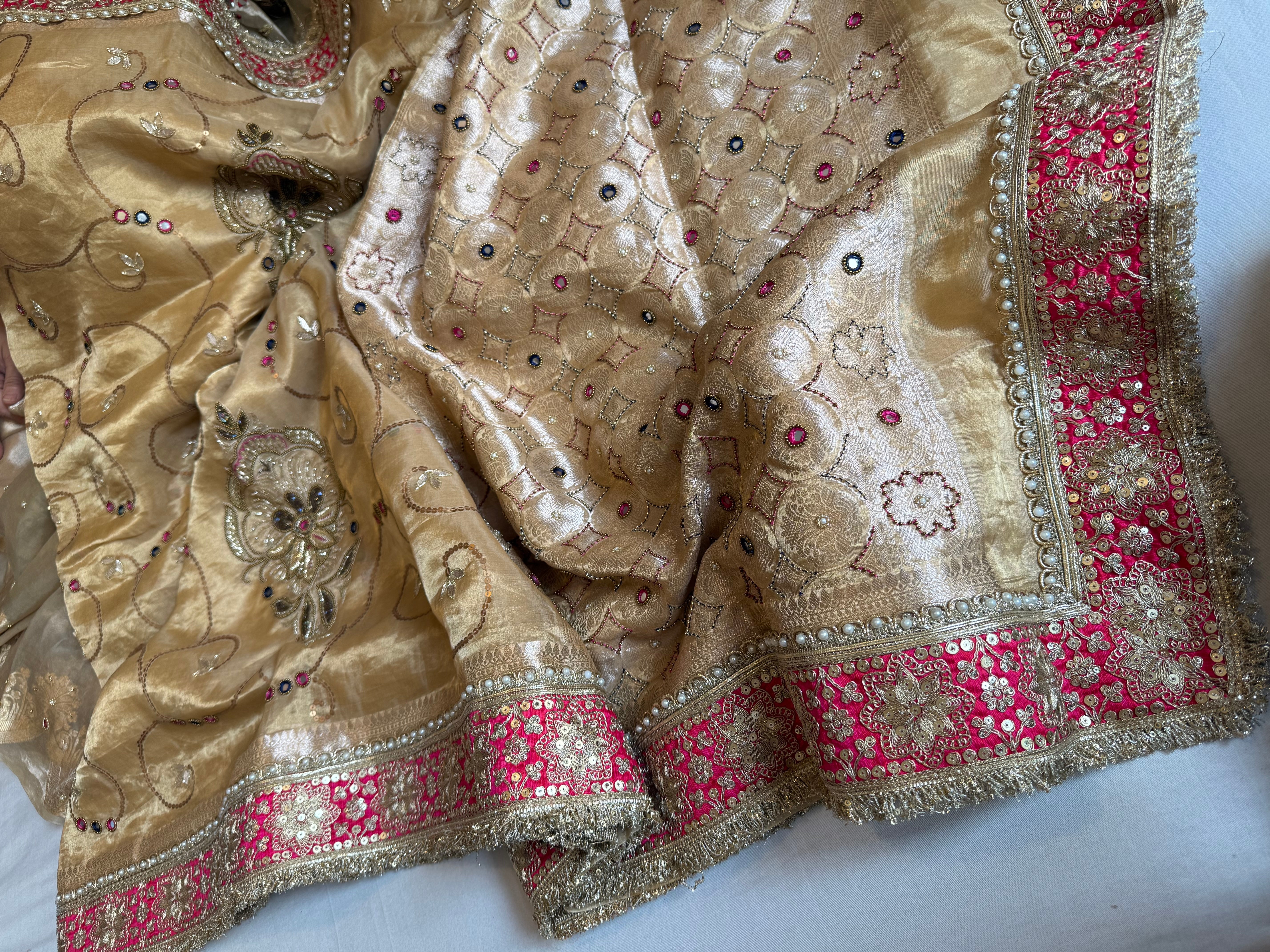 Kutchi inspired “sheesham edit” mirror work and meenakari work hand embroidered saree