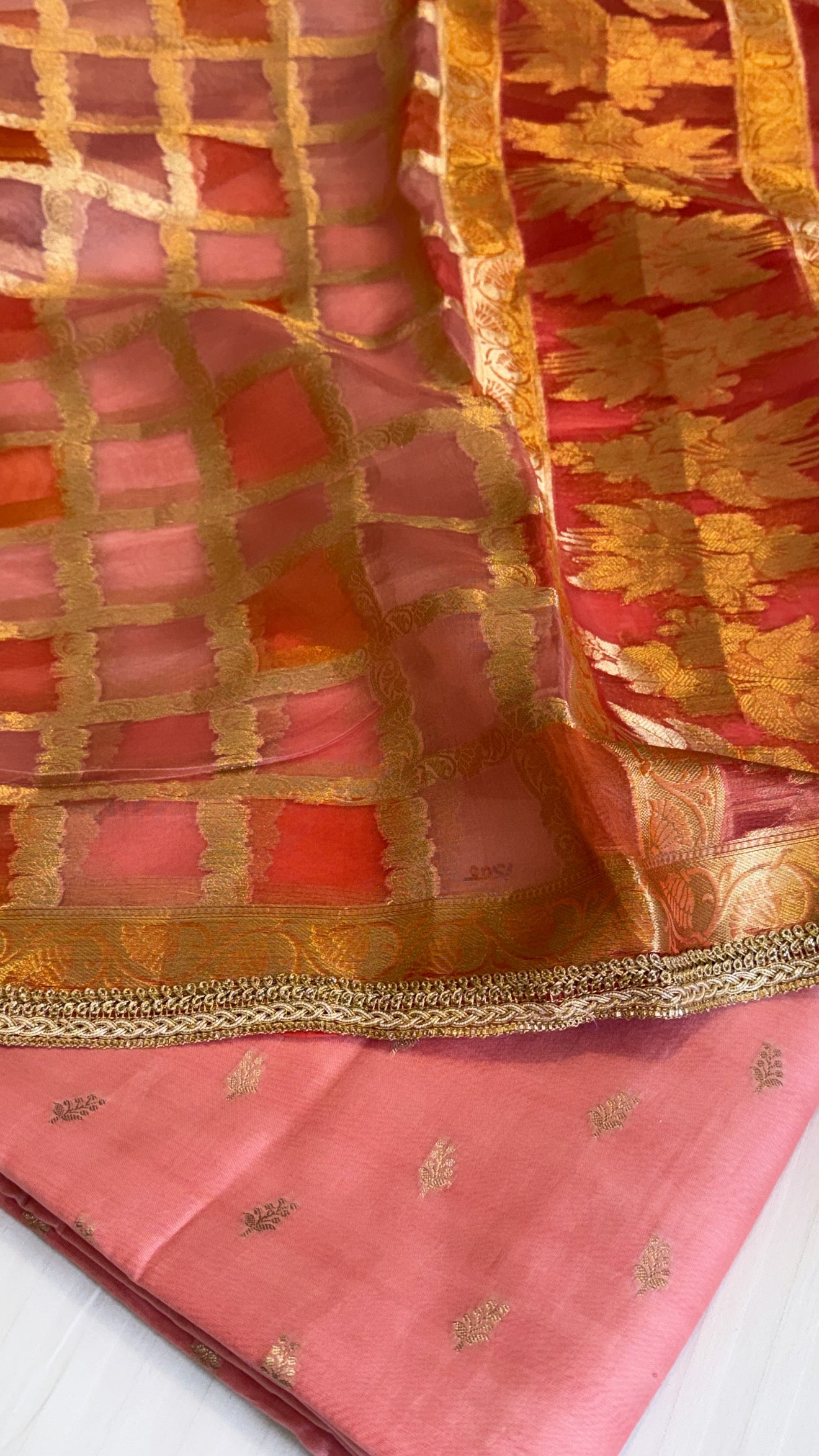 Shades of peach - Kora silk rangkaat kadhwa duppata paired silk kurta set