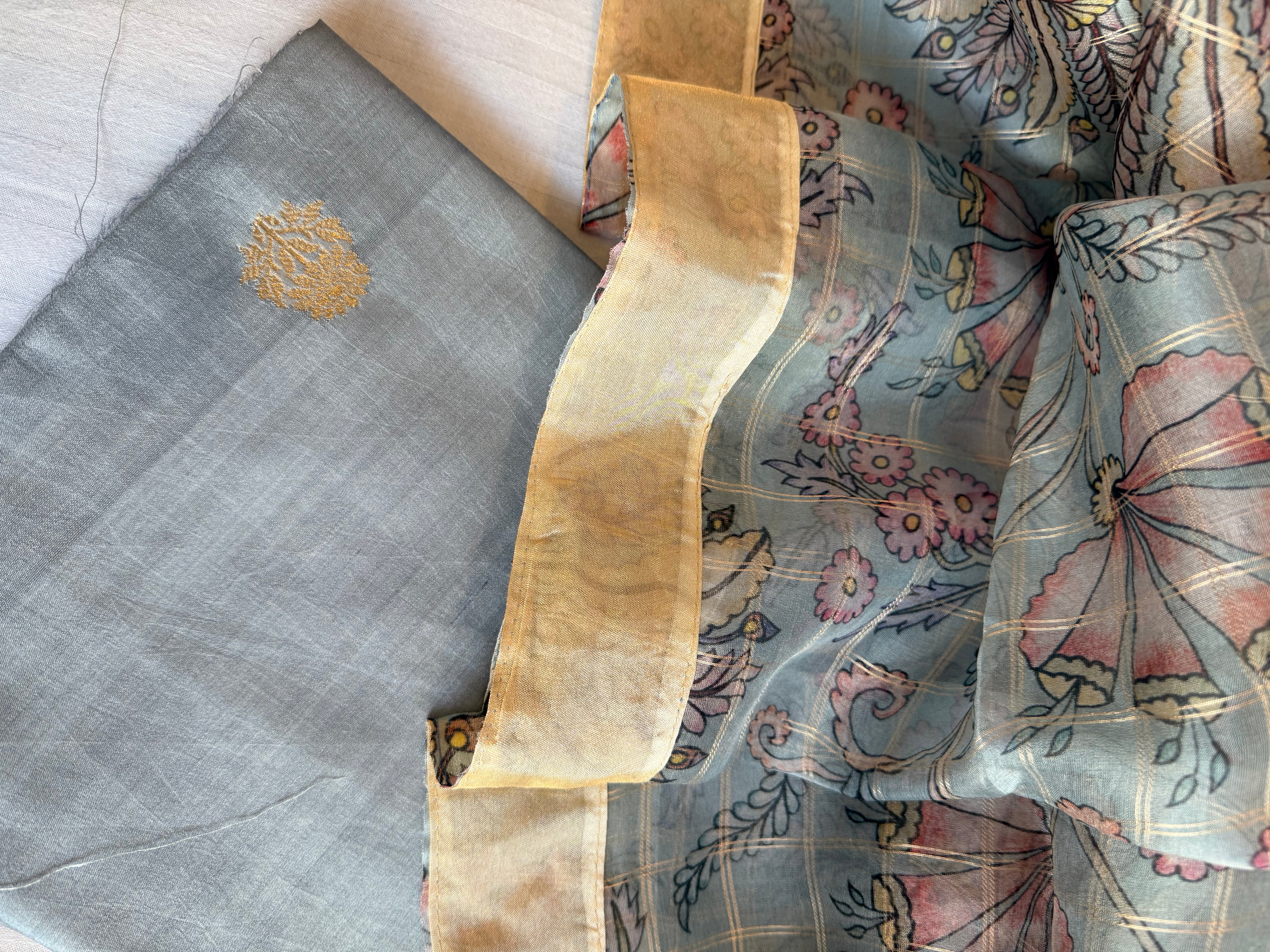 Summer suit sets - Spun chiniya silk kadhwa buti kora silk duppata suit sets