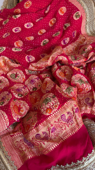 Shikargah edit - Rai bandhej banarasi gorgette shikargah gotapatti kadhwa saree