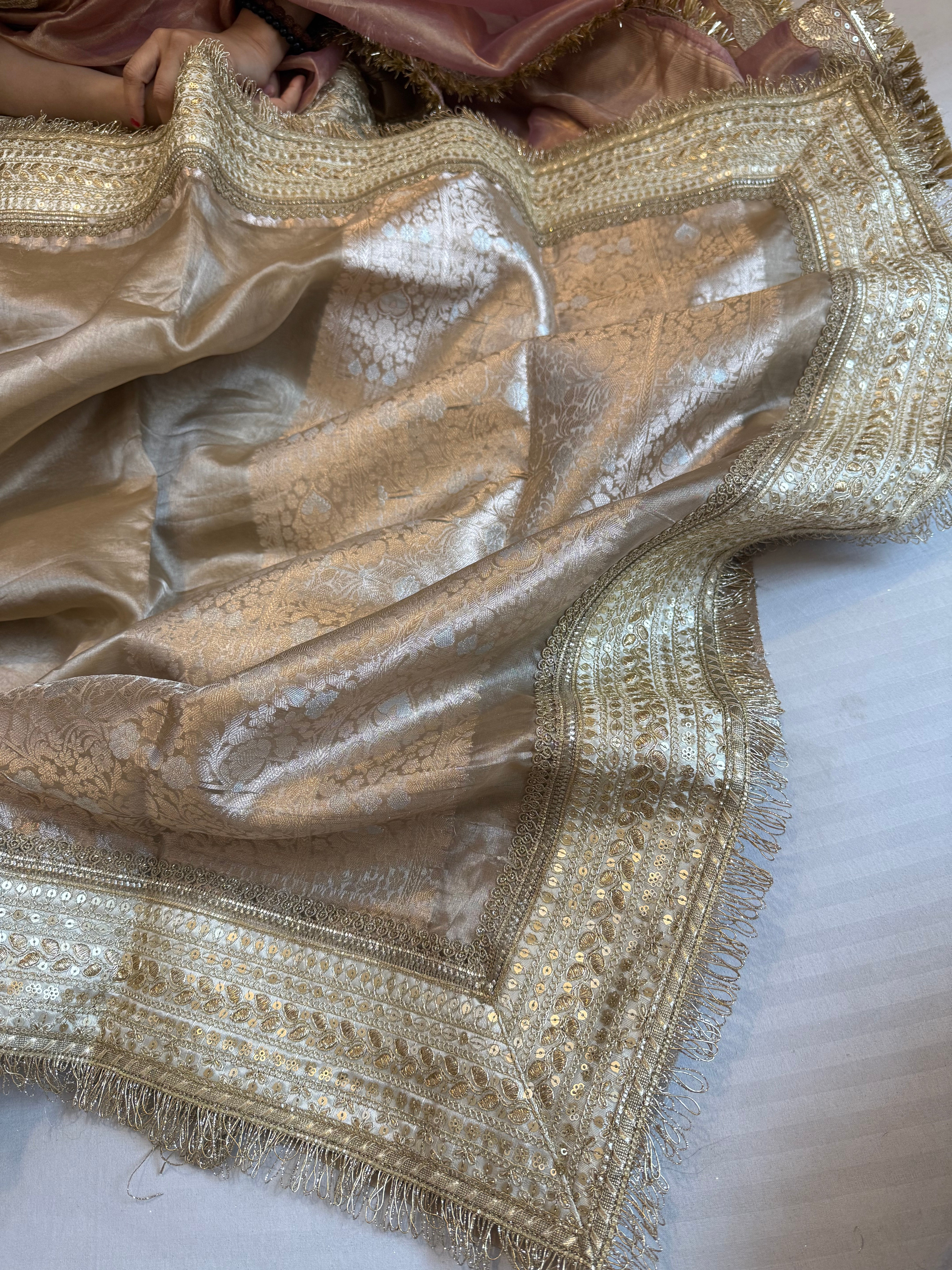 Maharani sage green tissue silk kadhwa gotapatti saree