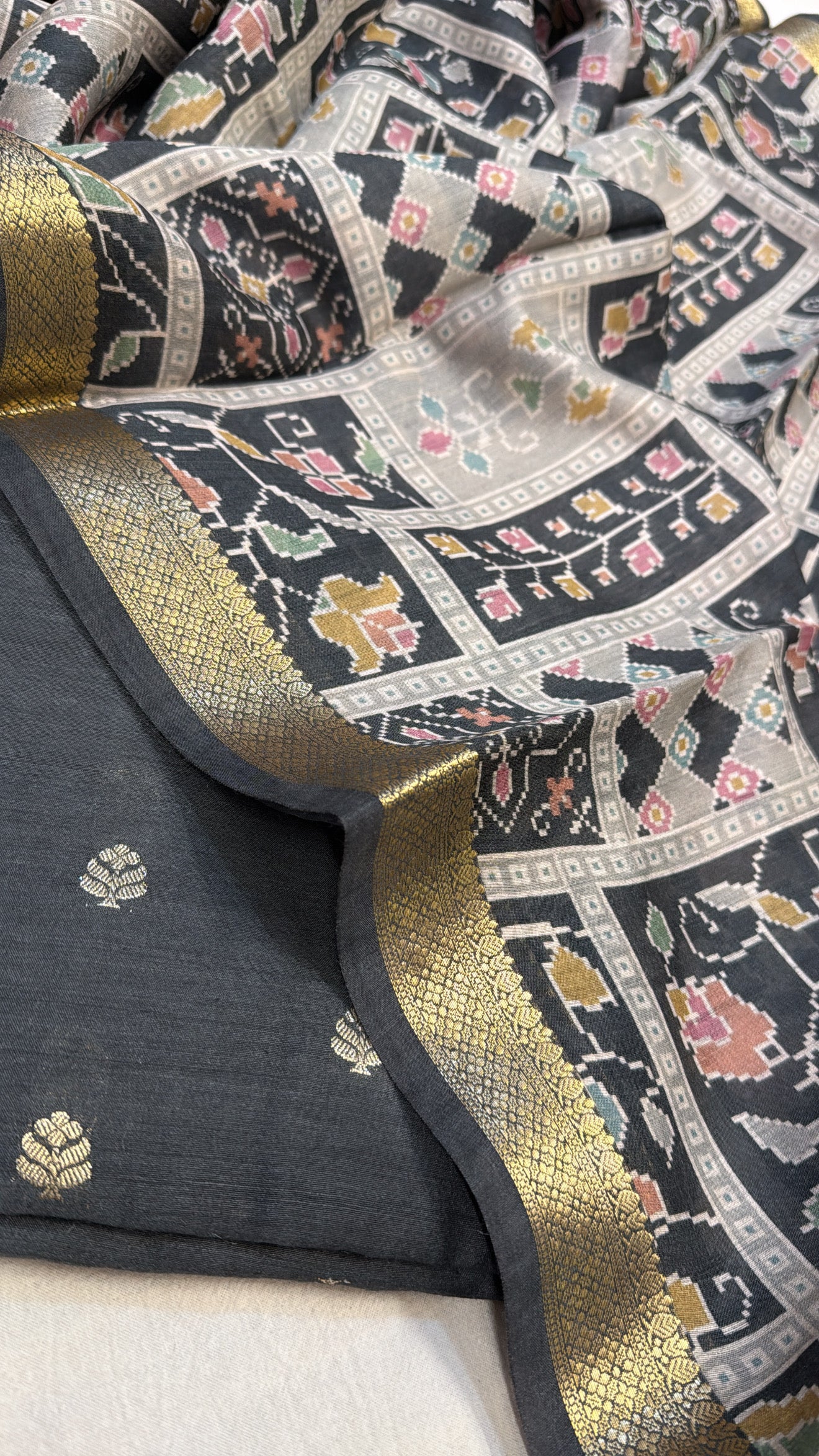 Black mul cotton banarasi kadhwa buti suit set