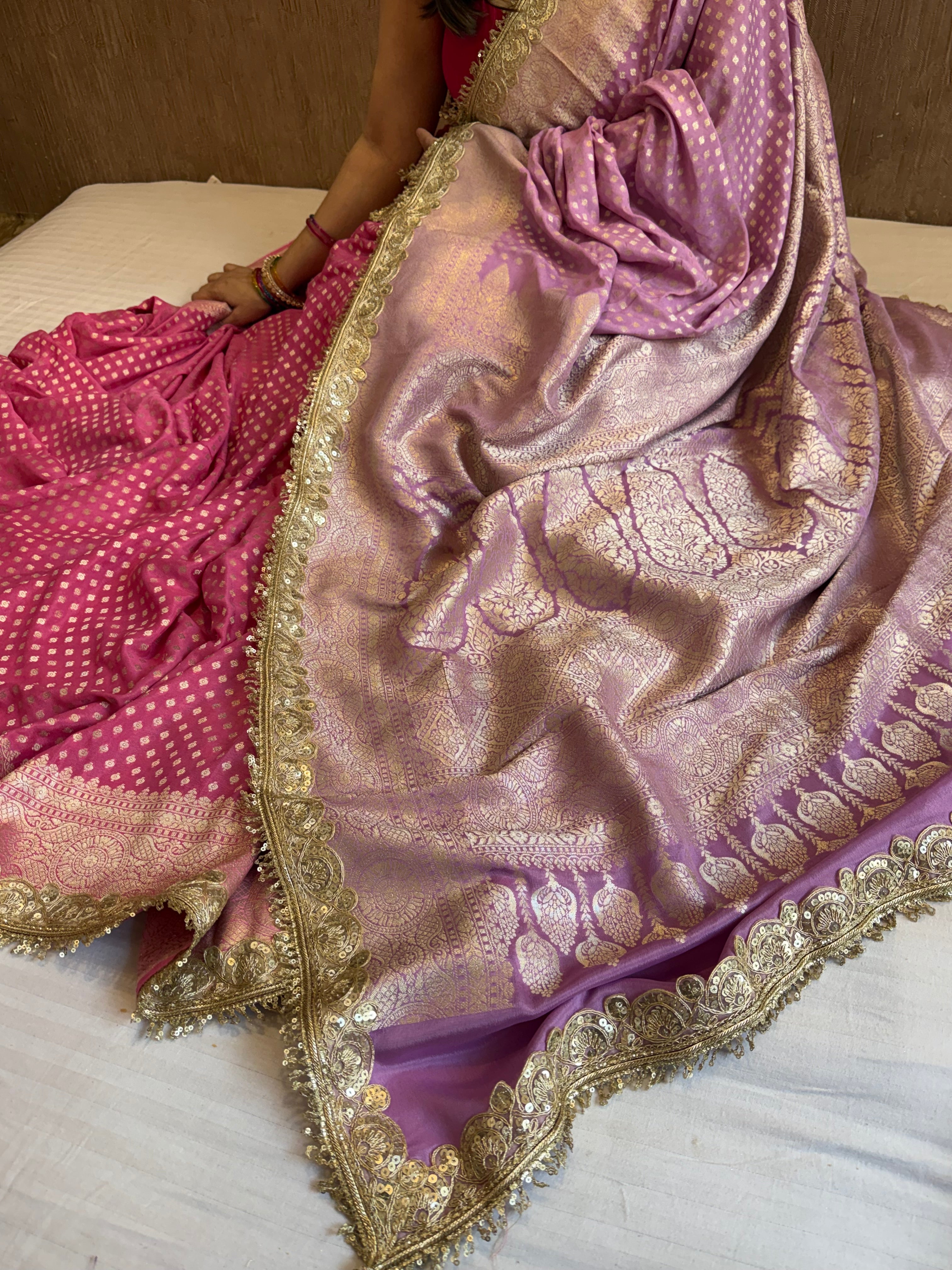 Paro banarasi chiffon gorgette banarasi kadhwa buti saree