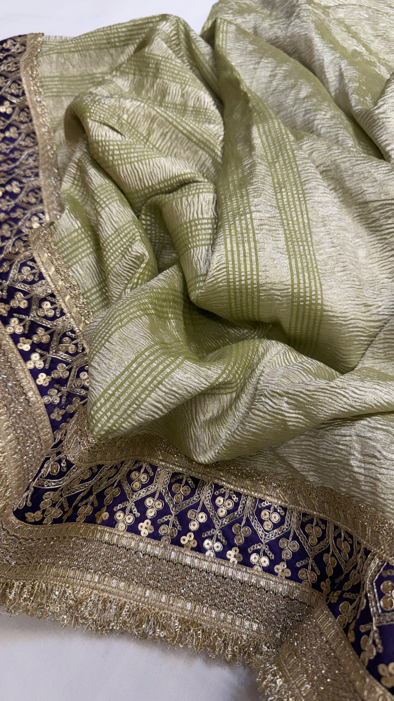 Moonga crushed tissue silk mint green saree