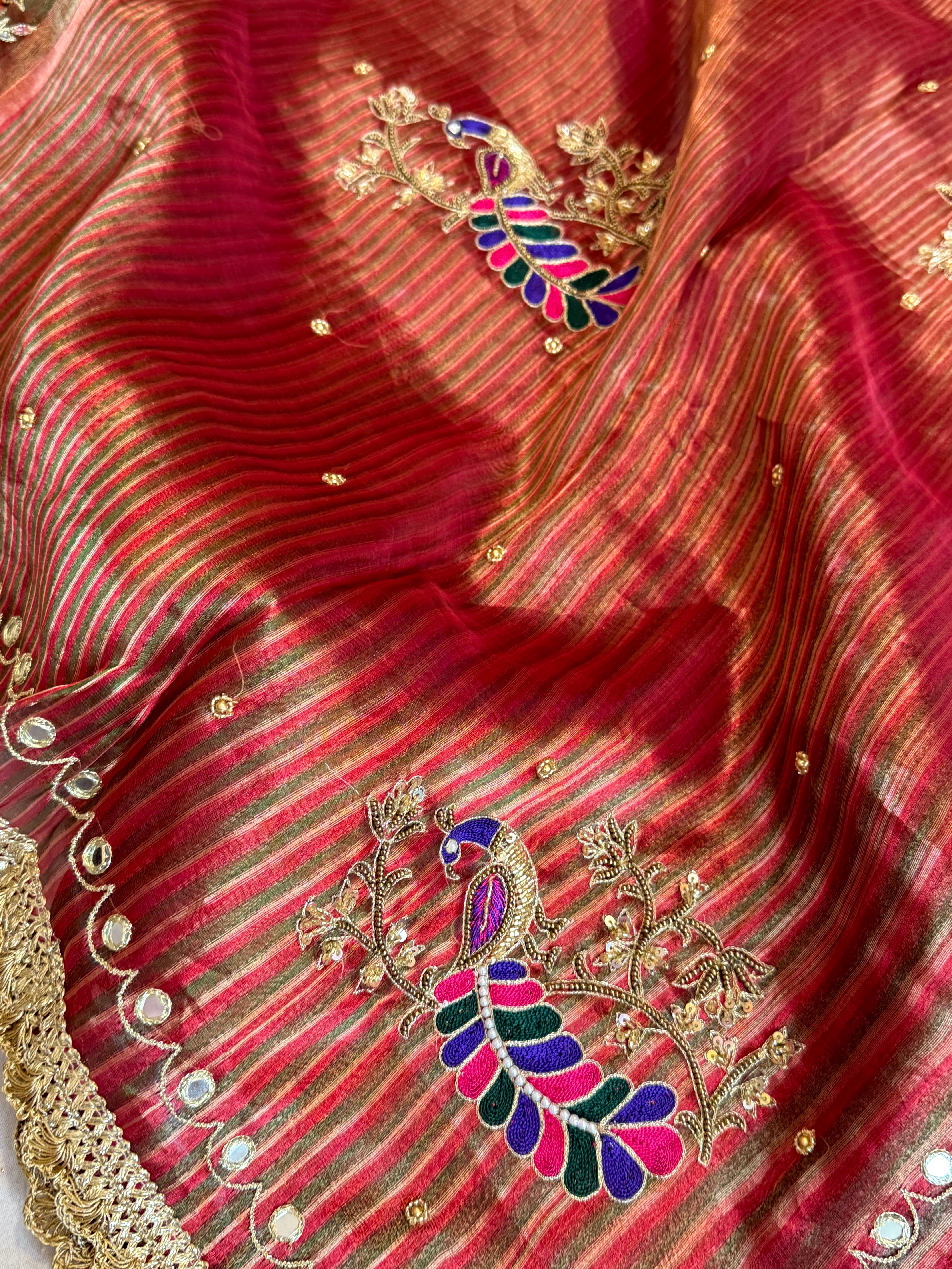 Hathi ghoda palki wali saree - Husn tissue silk hand embroidered saree