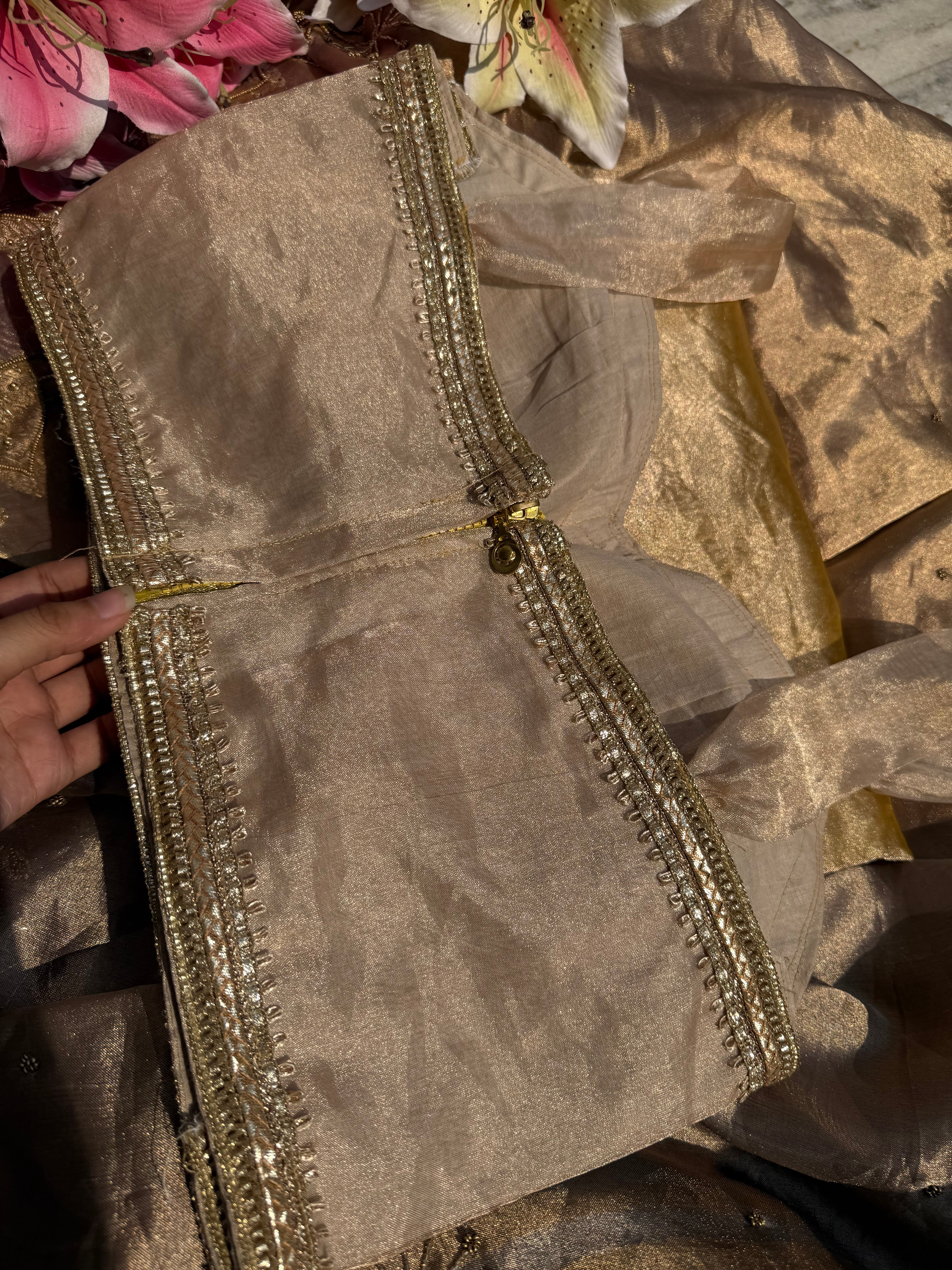 Champagne gold tissue silk free size blouse piece