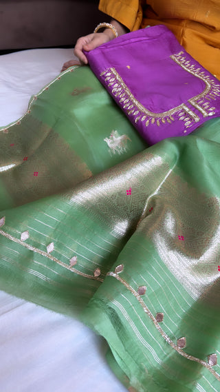 Purple-green hand embroidered kadhwa suit set from vyaah wala ghar edit