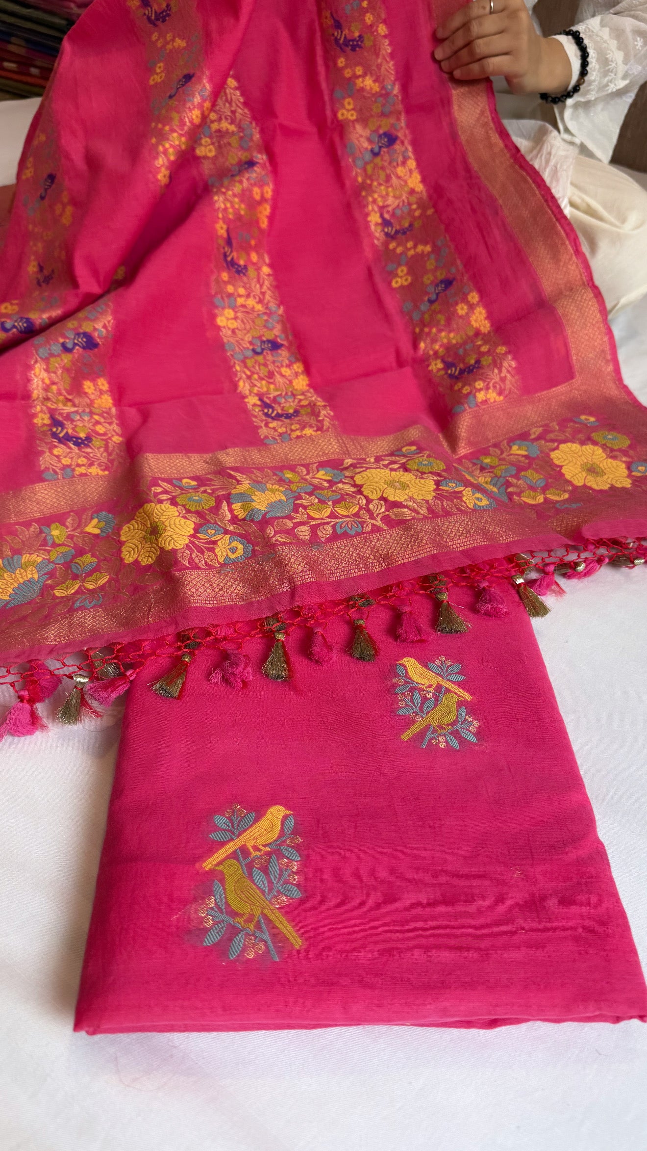 Banarasi cotton resham meenakari suit set